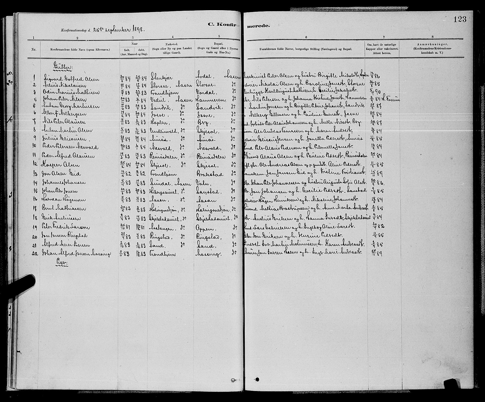 Ministerialprotokoller, klokkerbøker og fødselsregistre - Nord-Trøndelag, SAT/A-1458/714/L0134: Parish register (copy) no. 714C03, 1878-1898, p. 123