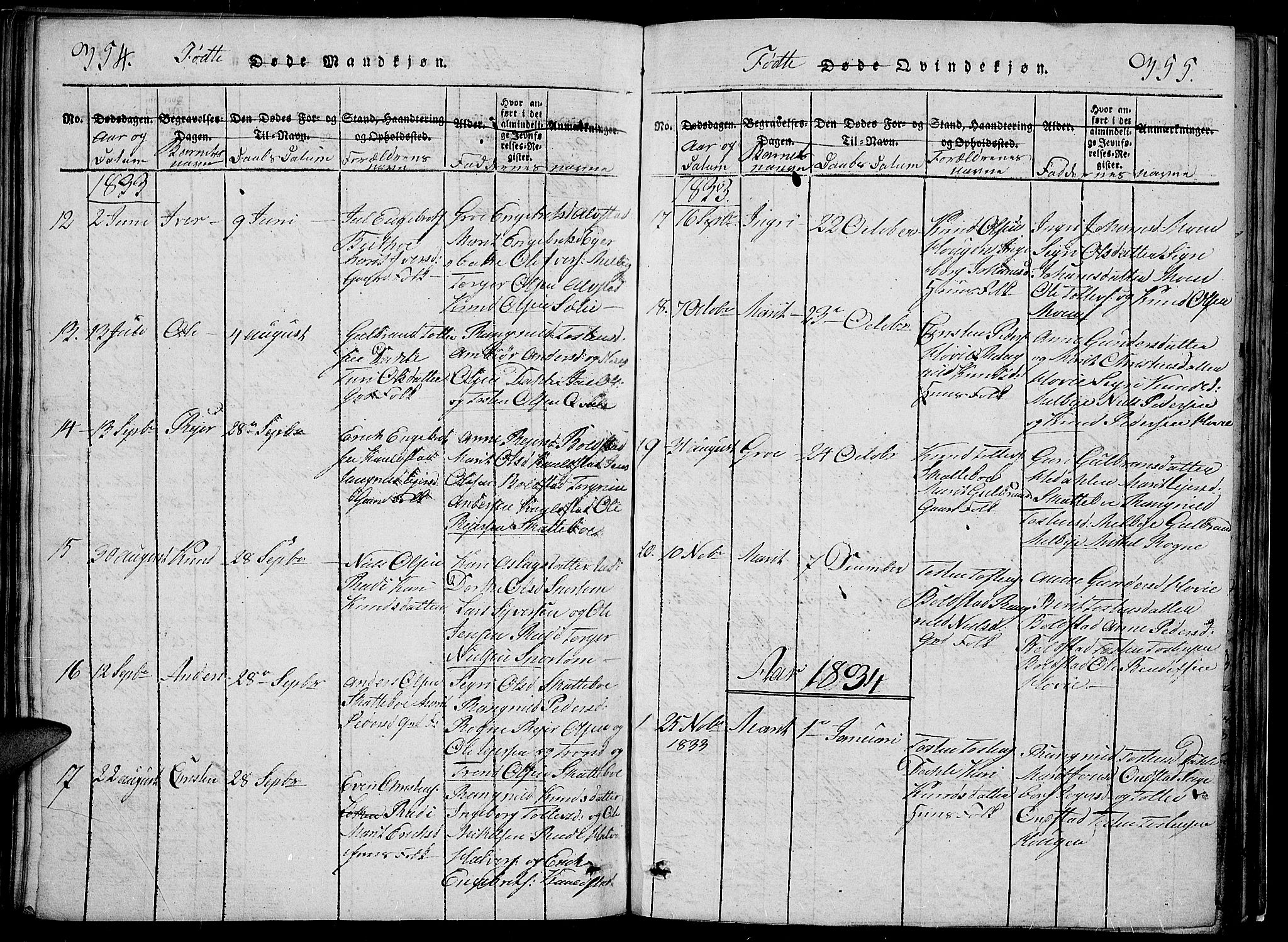 Slidre prestekontor, SAH/PREST-134/H/Ha/Hab/L0002: Parish register (copy) no. 2, 1814-1839, p. 354-355