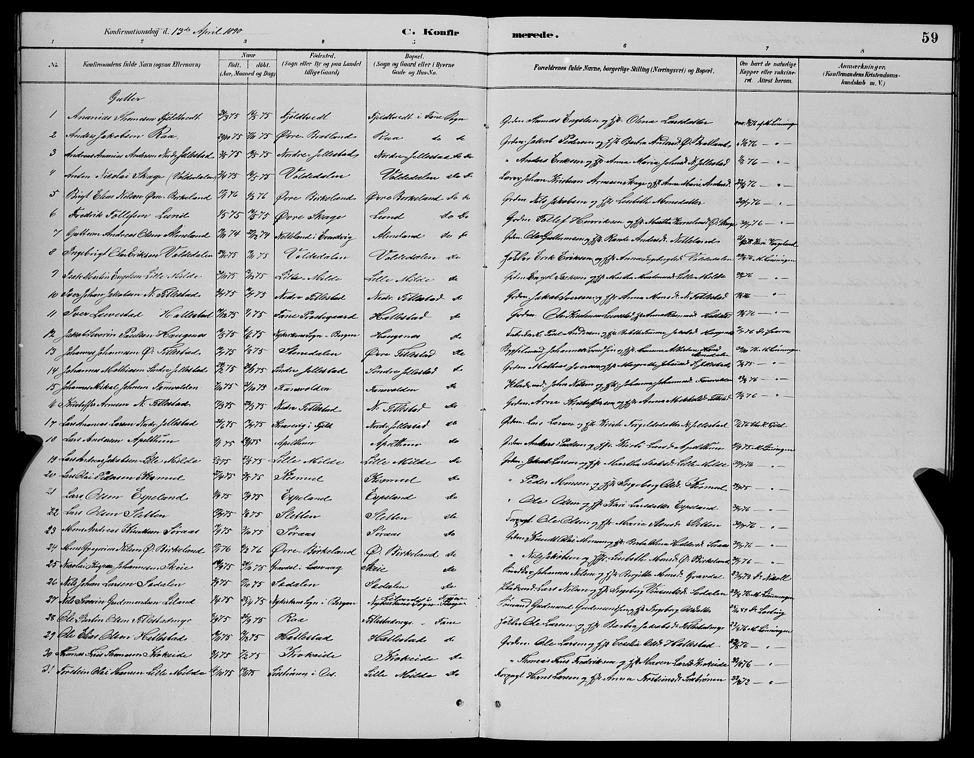 Fana Sokneprestembete, AV/SAB-A-75101/H/Hab/Haba/L0002: Parish register (copy) no. A 2, 1889-1895, p. 59