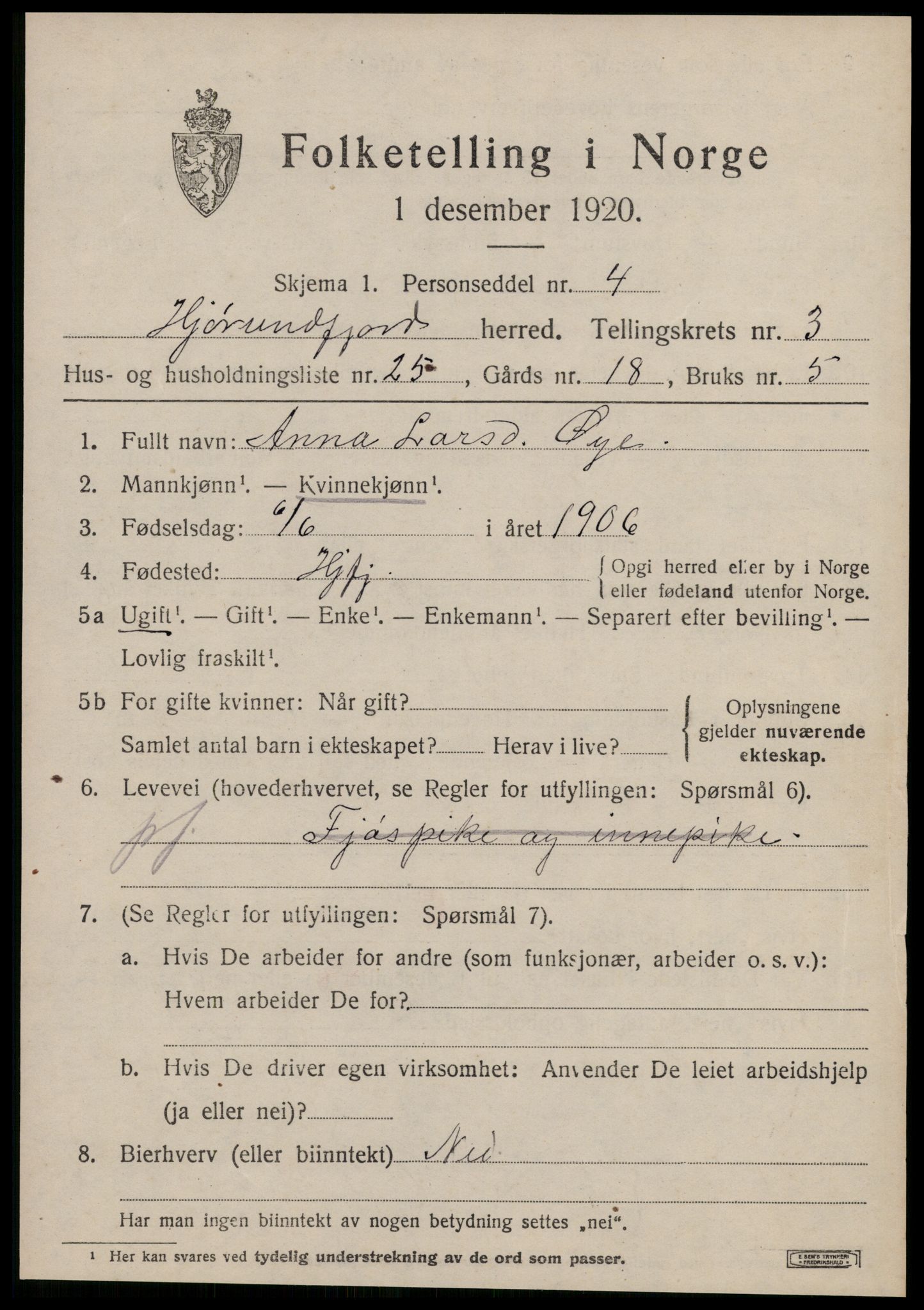 SAT, 1920 census for Hjørundfjord, 1920, p. 1461