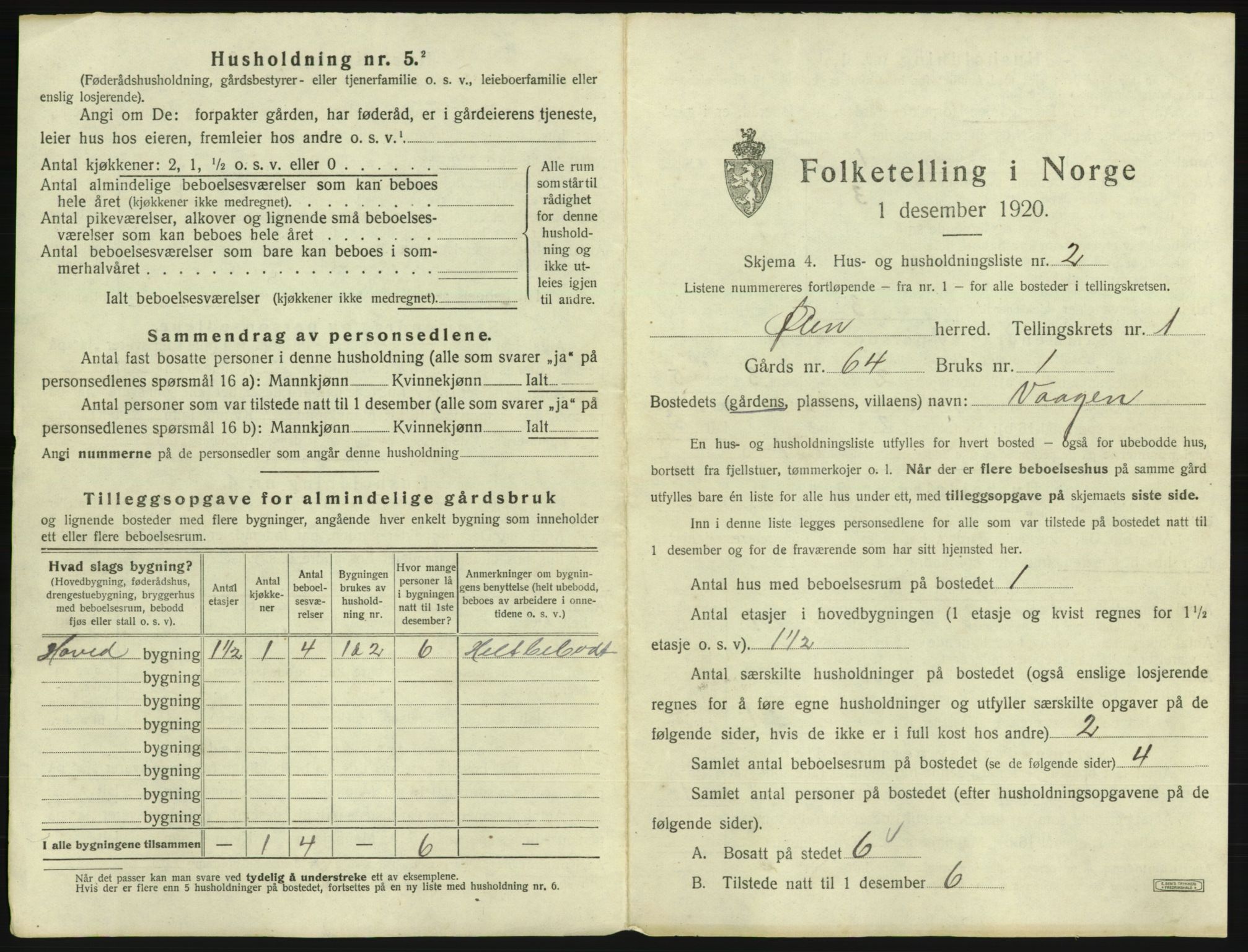 SAB, 1920 census for Ølen, 1920, p. 37