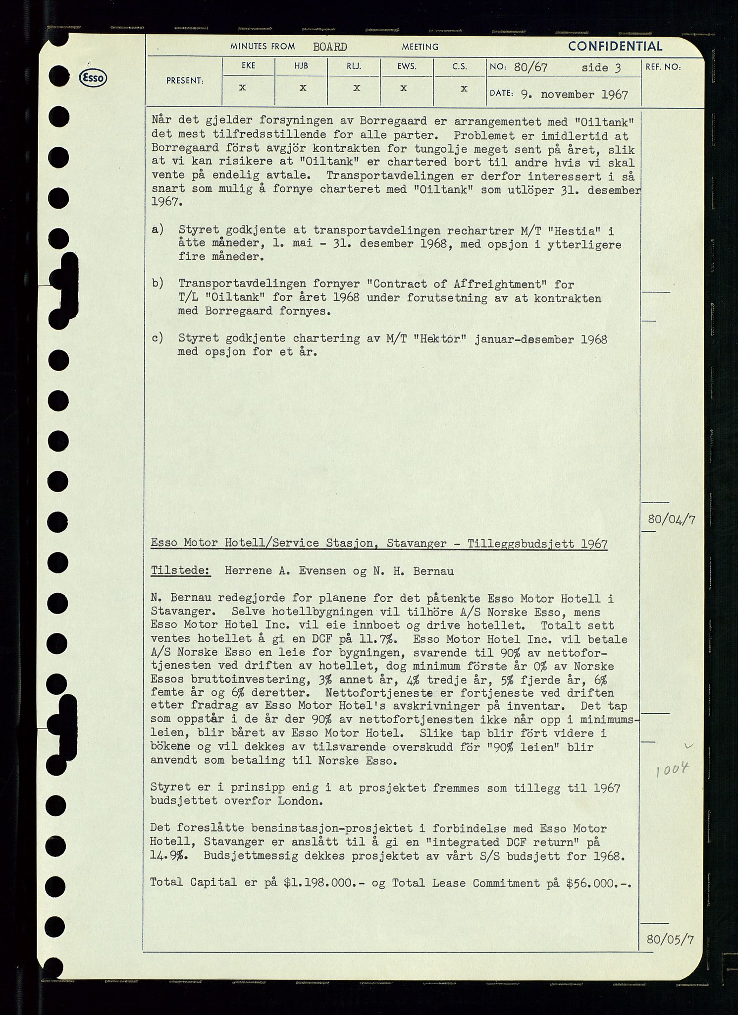 Pa 0982 - Esso Norge A/S, AV/SAST-A-100448/A/Aa/L0002/0003: Den administrerende direksjon Board minutes (styrereferater) / Den administrerende direksjon Board minutes (styrereferater), 1967, p. 162