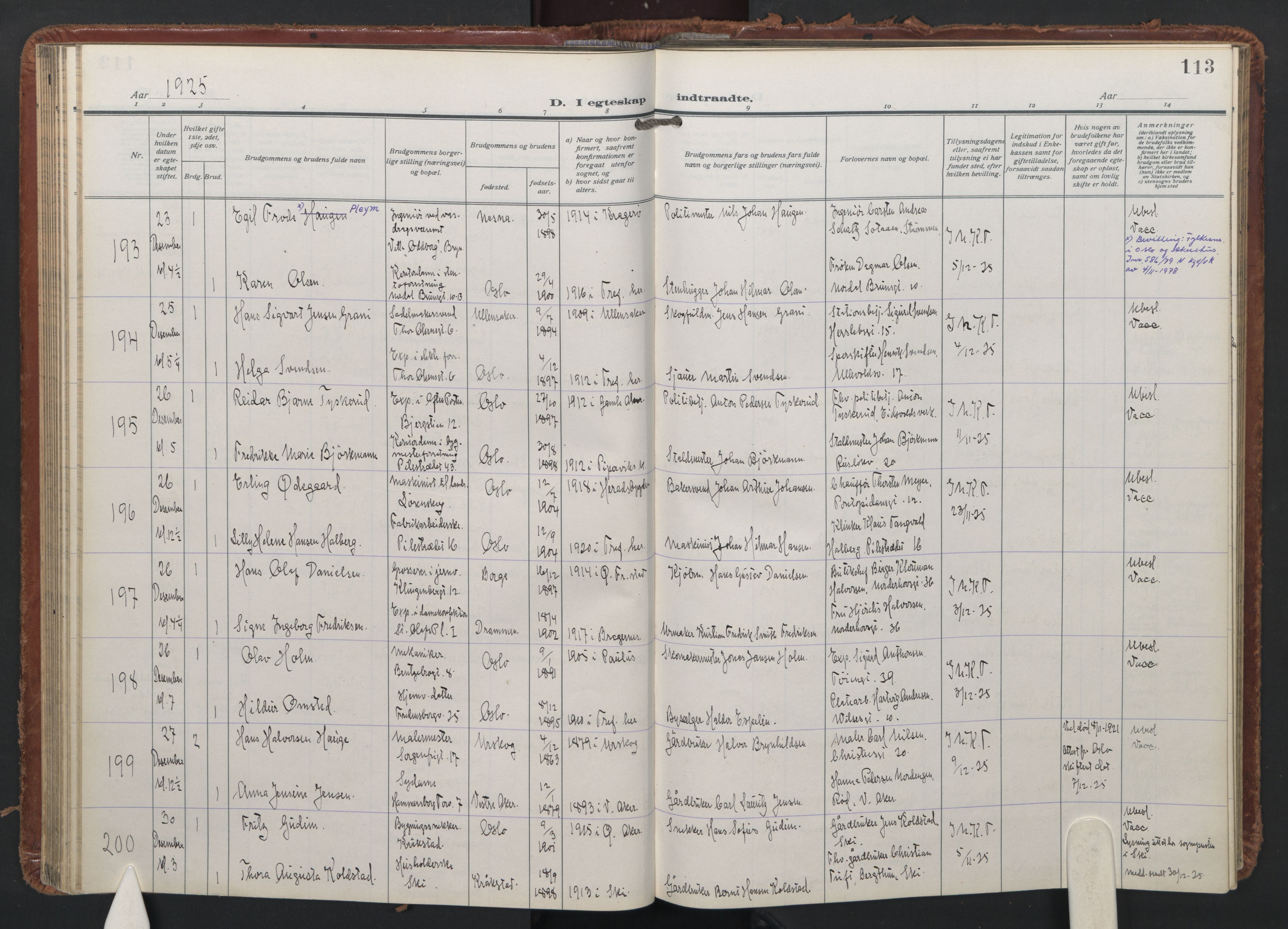 Trefoldighet prestekontor Kirkebøker, SAO/A-10882/F/Fc/L0009: Parish register (official) no. III 9, 1922-1936, p. 113