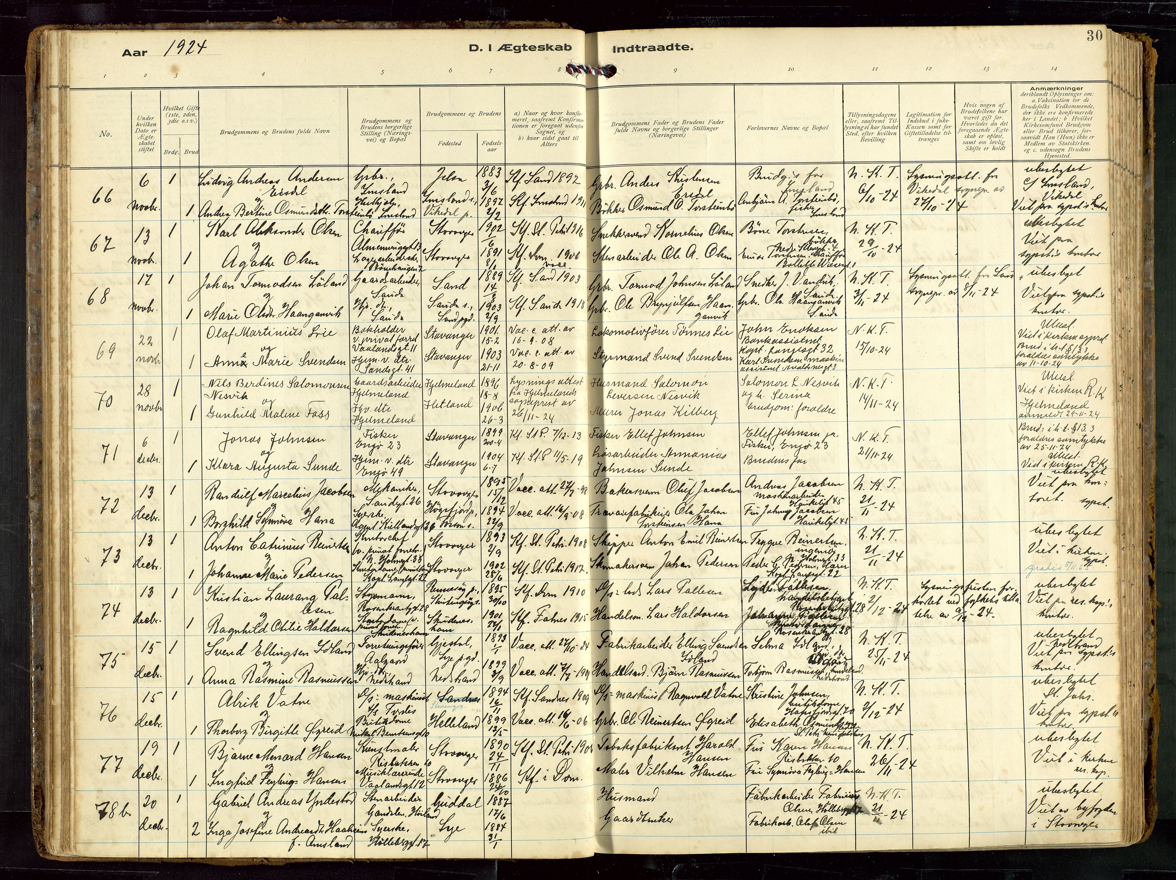 St. Petri sokneprestkontor, AV/SAST-A-101813/002/D/L0002: Parish register (official) no. A 27, 1921-1942, p. 30