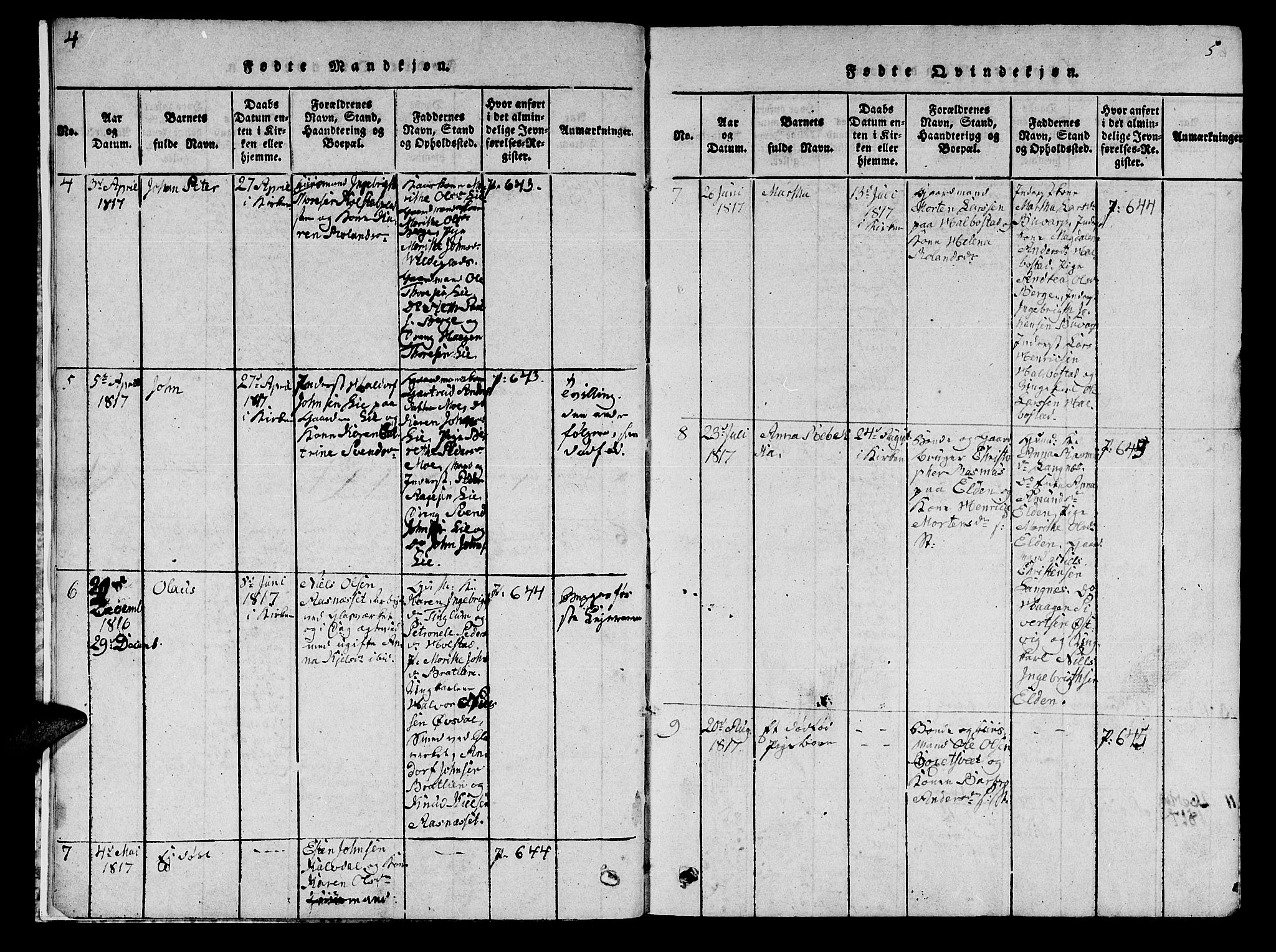 Ministerialprotokoller, klokkerbøker og fødselsregistre - Nord-Trøndelag, AV/SAT-A-1458/742/L0411: Parish register (copy) no. 742C02, 1817-1825, p. 4-5