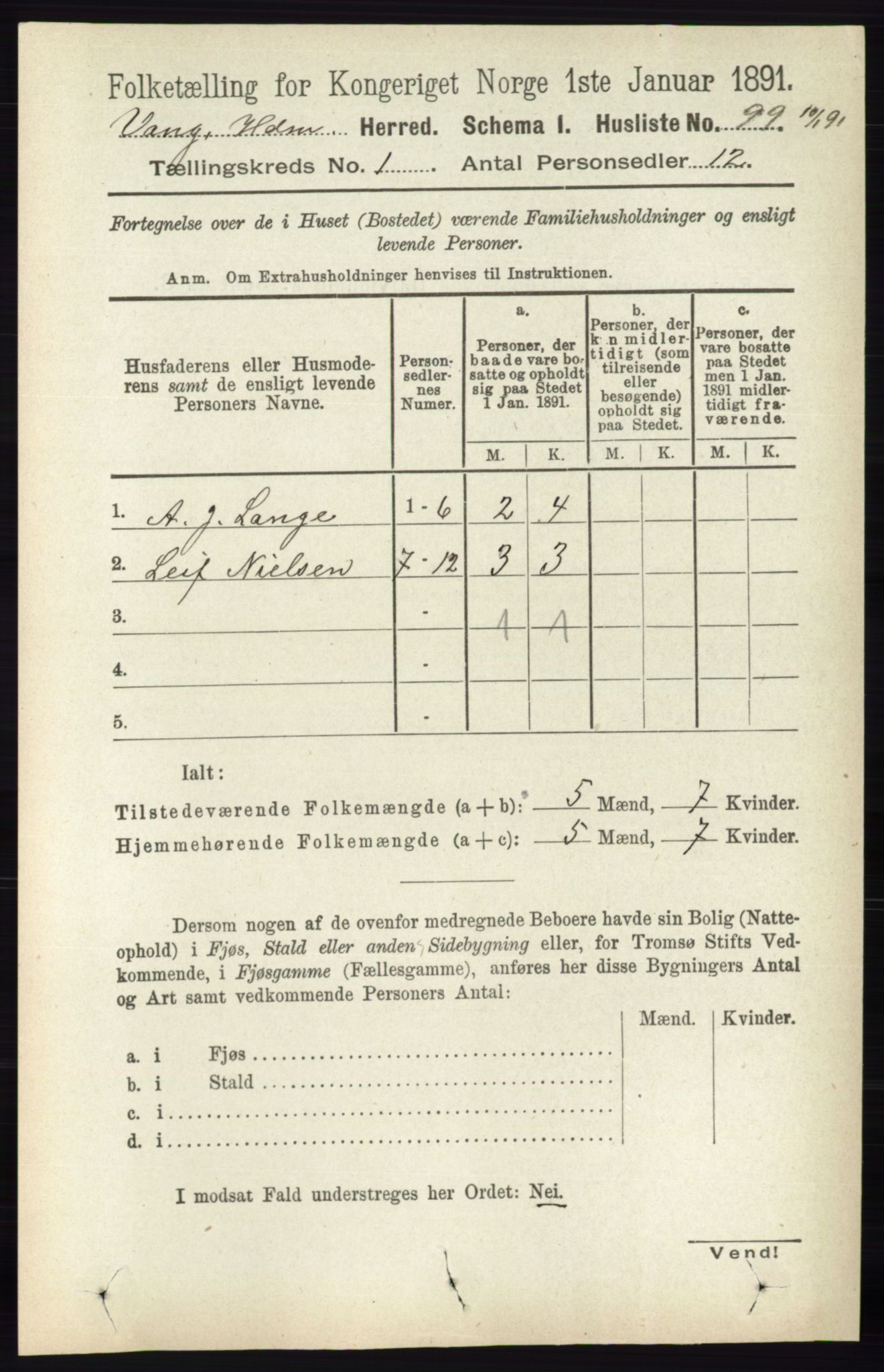 RA, 1891 census for 0414 Vang, 1891, p. 150