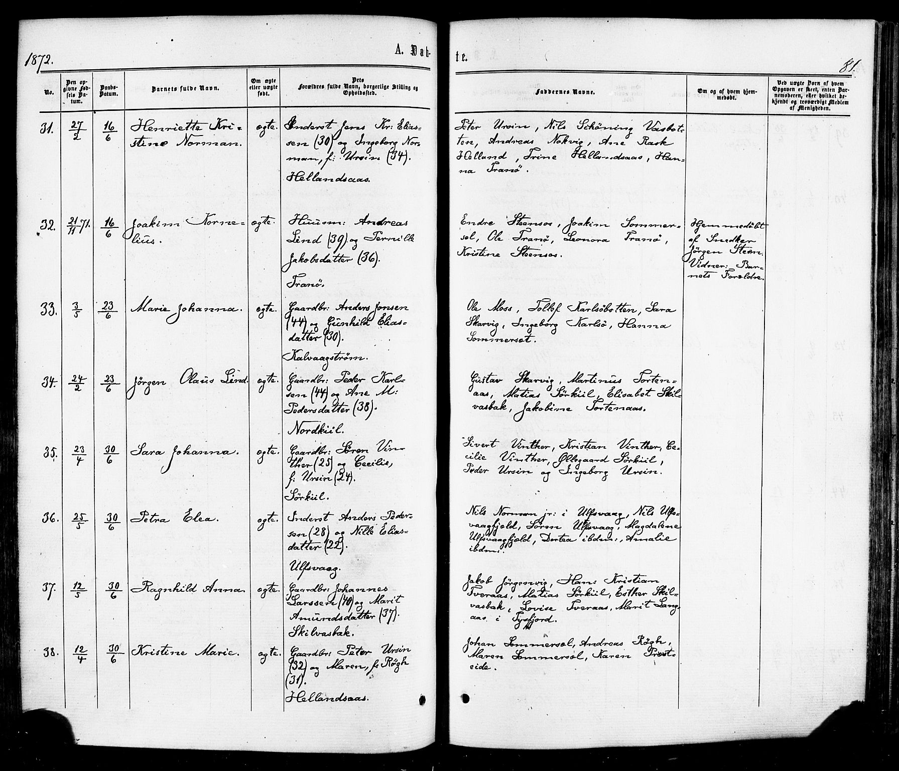 Ministerialprotokoller, klokkerbøker og fødselsregistre - Nordland, SAT/A-1459/859/L0845: Parish register (official) no. 859A05, 1863-1877, p. 81