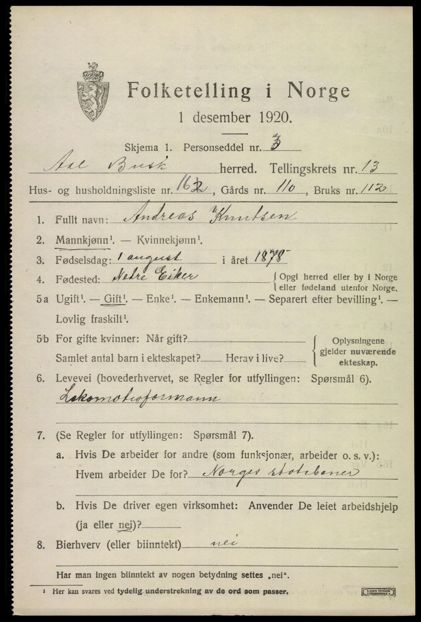 SAKO, 1920 census for Ål, 1920, p. 7420