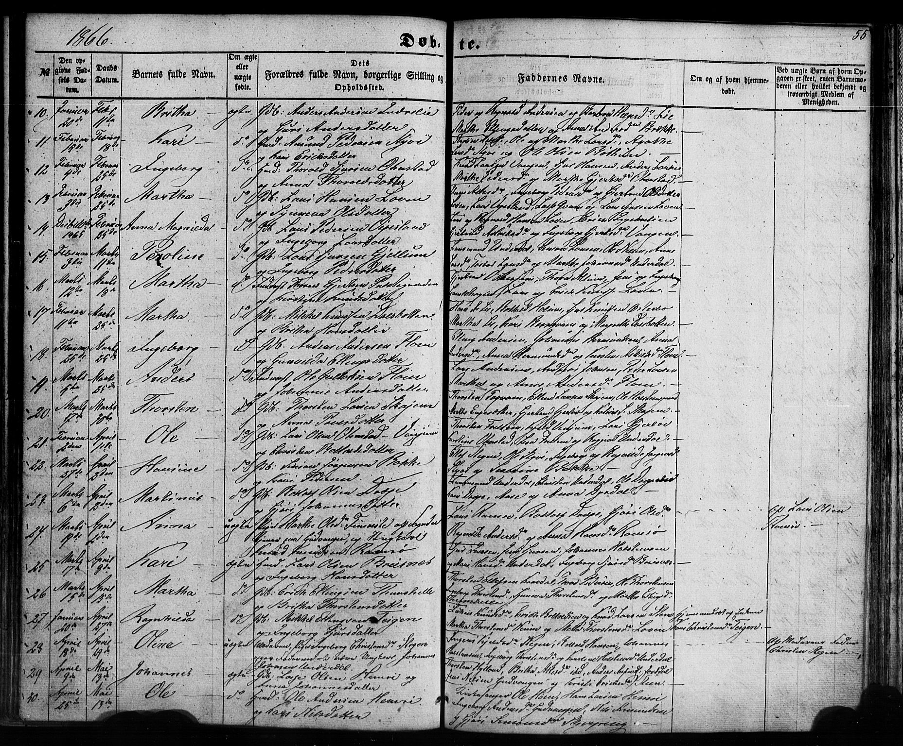 Aurland sokneprestembete, AV/SAB-A-99937/H/Ha/Haa/L0008: Parish register (official) no. A 8, 1853-1879, p. 55