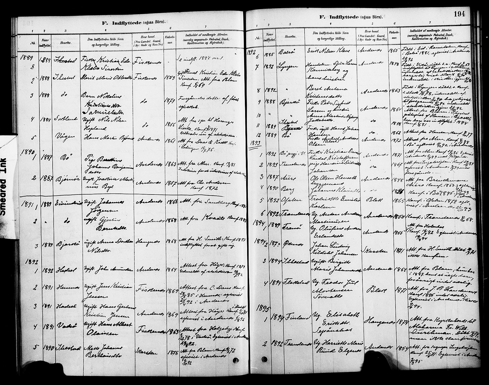 Ministerialprotokoller, klokkerbøker og fødselsregistre - Nordland, SAT/A-1459/899/L1436: Parish register (official) no. 899A04, 1881-1896, p. 194