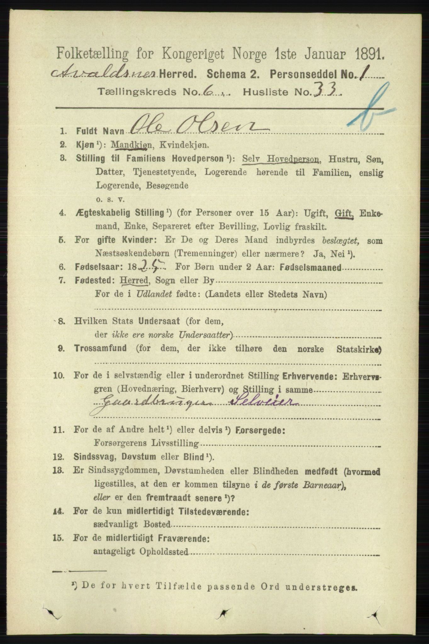 RA, 1891 census for 1147 Avaldsnes, 1891, p. 3421