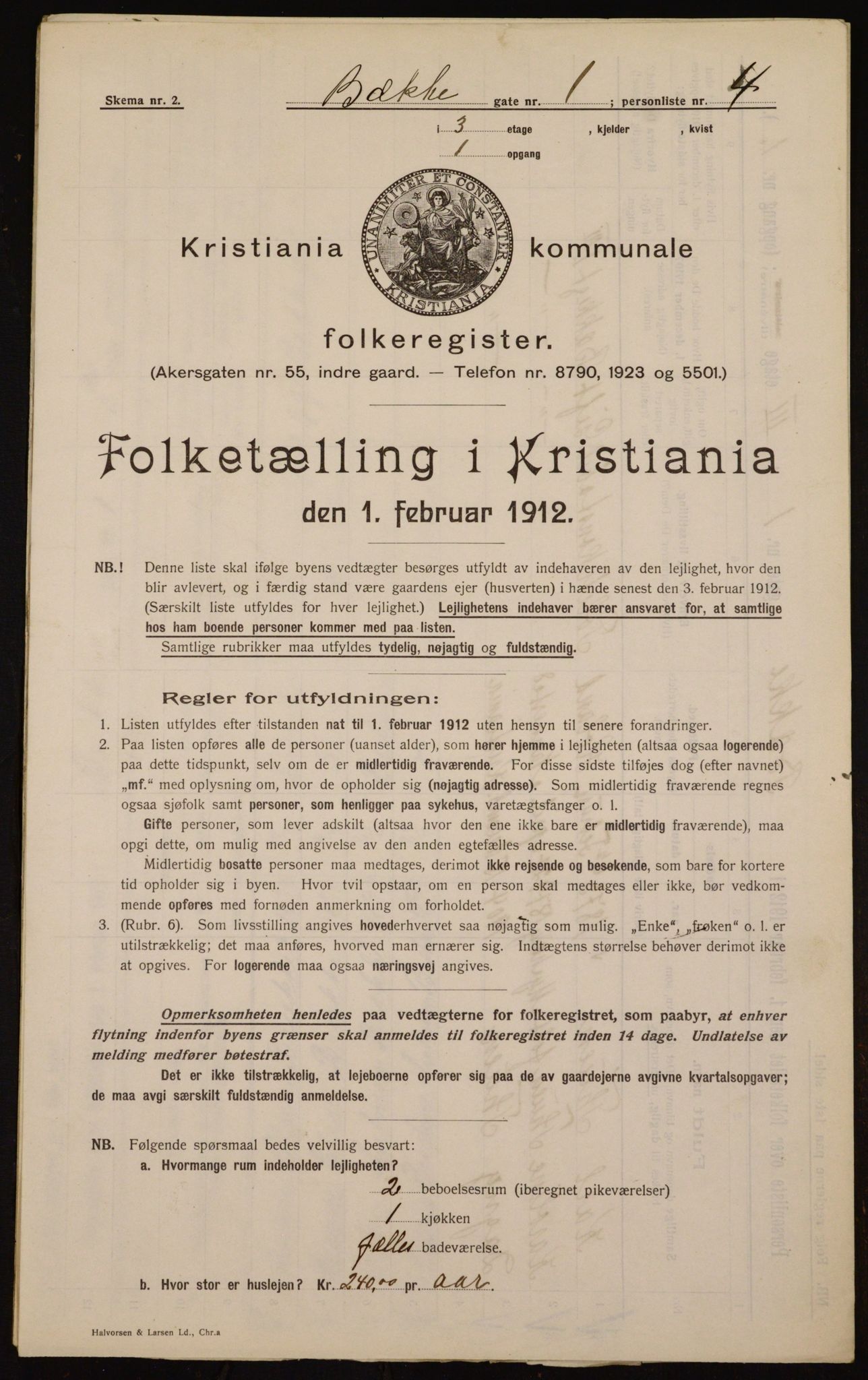 OBA, Municipal Census 1912 for Kristiania, 1912, p. 3368