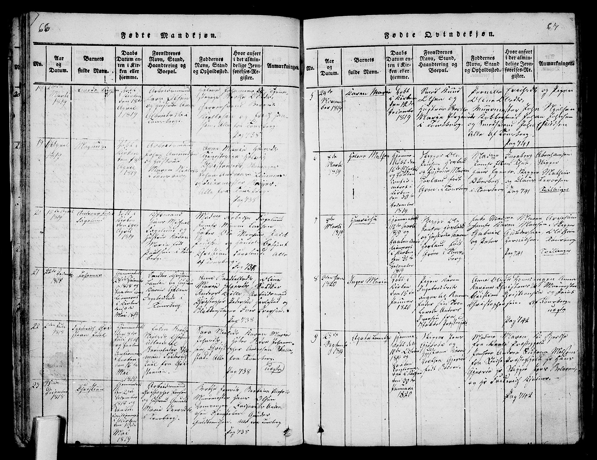 Tønsberg kirkebøker, AV/SAKO-A-330/F/Fa/L0004: Parish register (official) no. I 4, 1813-1826, p. 66-67