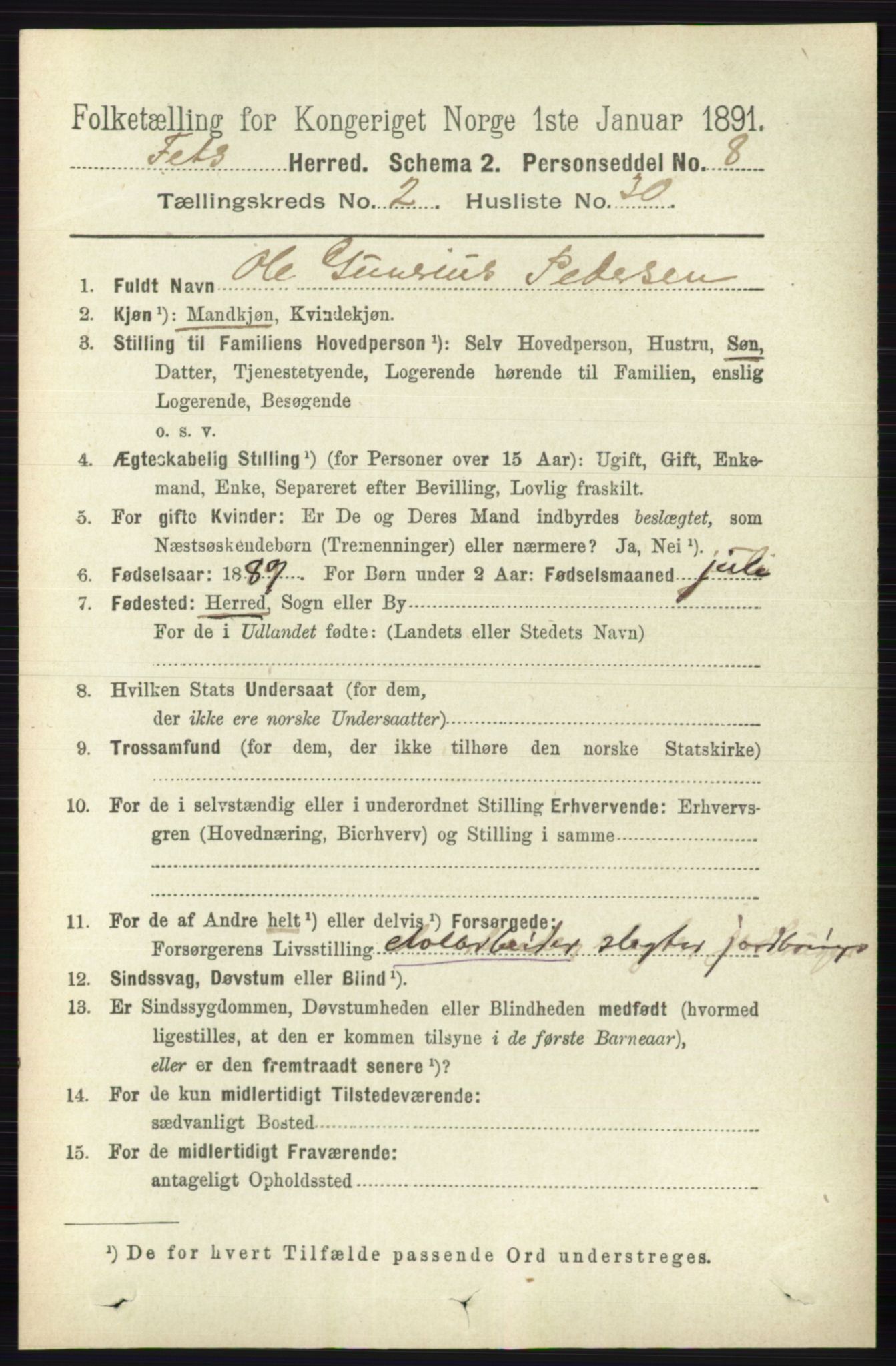 RA, 1891 census for 0227 Fet, 1891, p. 634