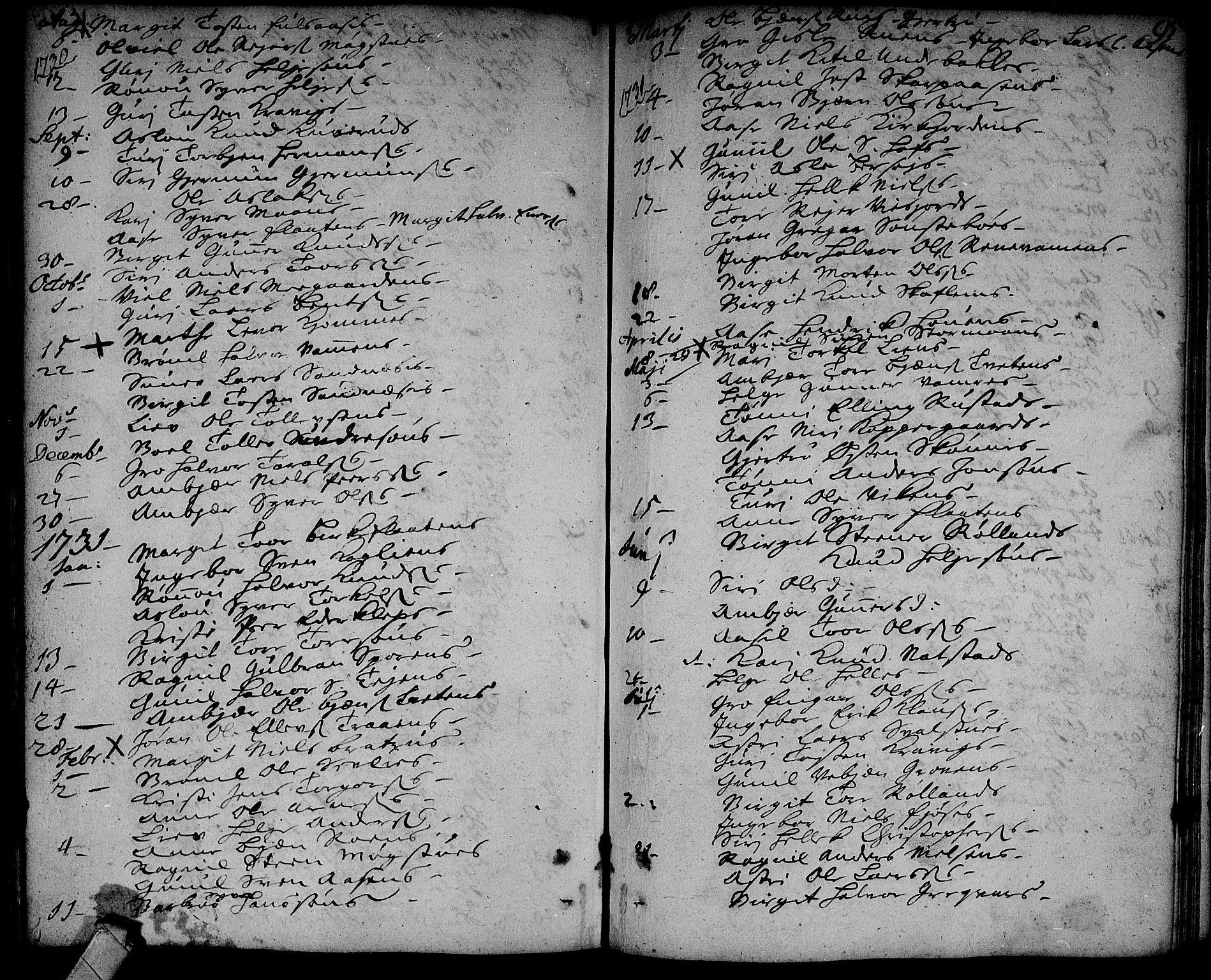 Rollag kirkebøker, SAKO/A-240/F/Fa/L0002: Parish register (official) no. I 2, 1714-1742, p. 95