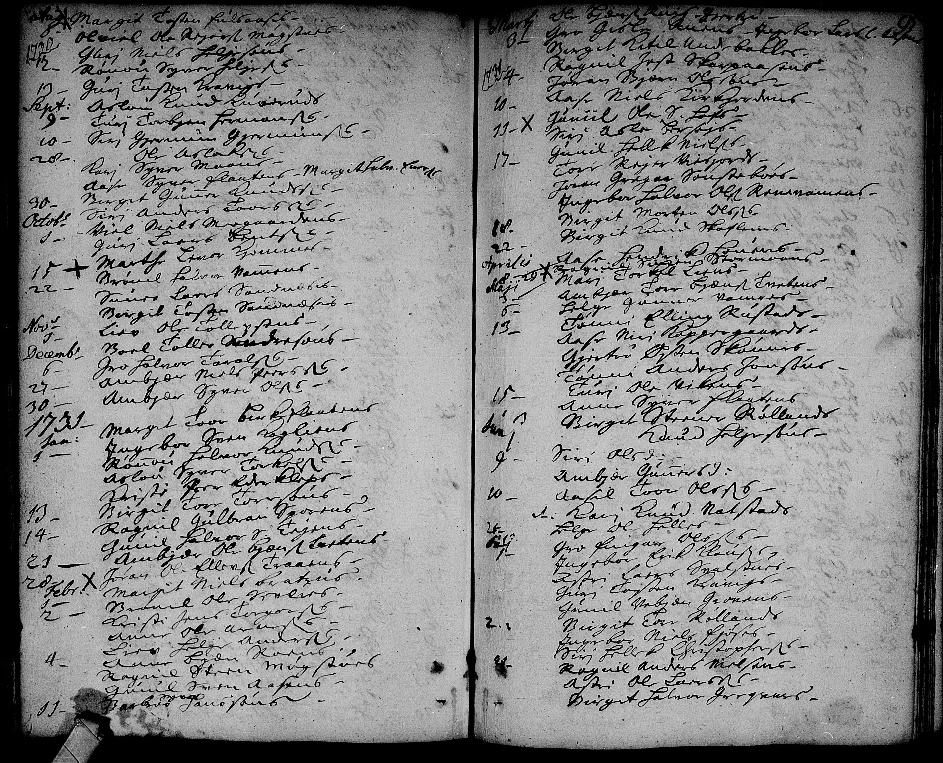 Rollag kirkebøker, AV/SAKO-A-240/F/Fa/L0002: Parish register (official) no. I 2, 1714-1742, p. 95