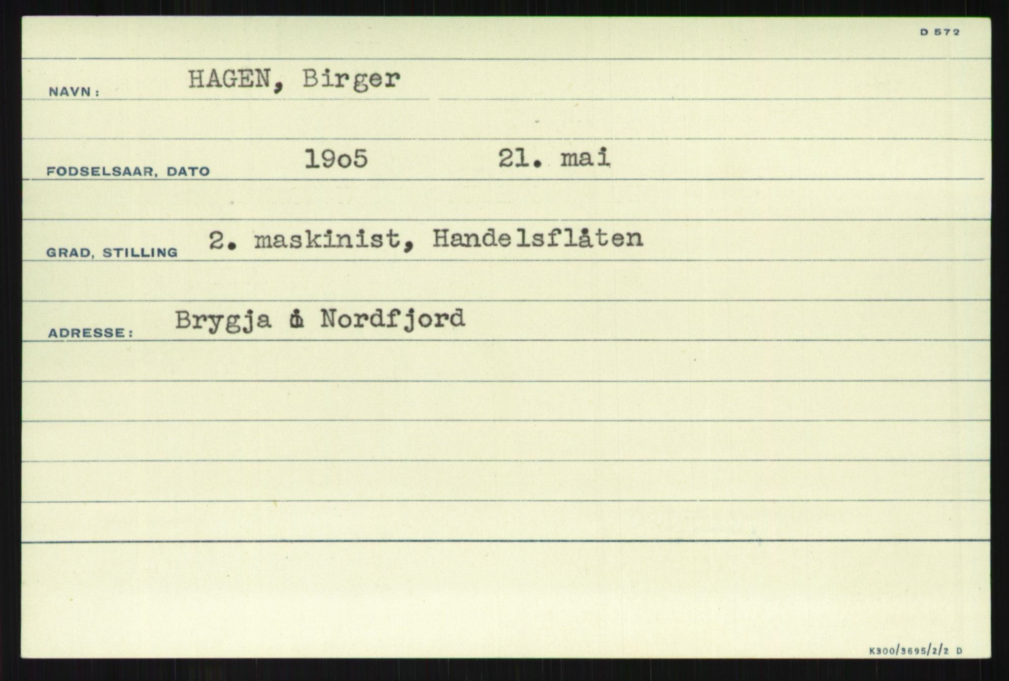 Direktoratet for sjømenn, AV/RA-S-3545/G/Gi/L0005: Kartotek over krigsdekorasjoner tildelt nordmenn under krigen, 1940-1945, p. 1085