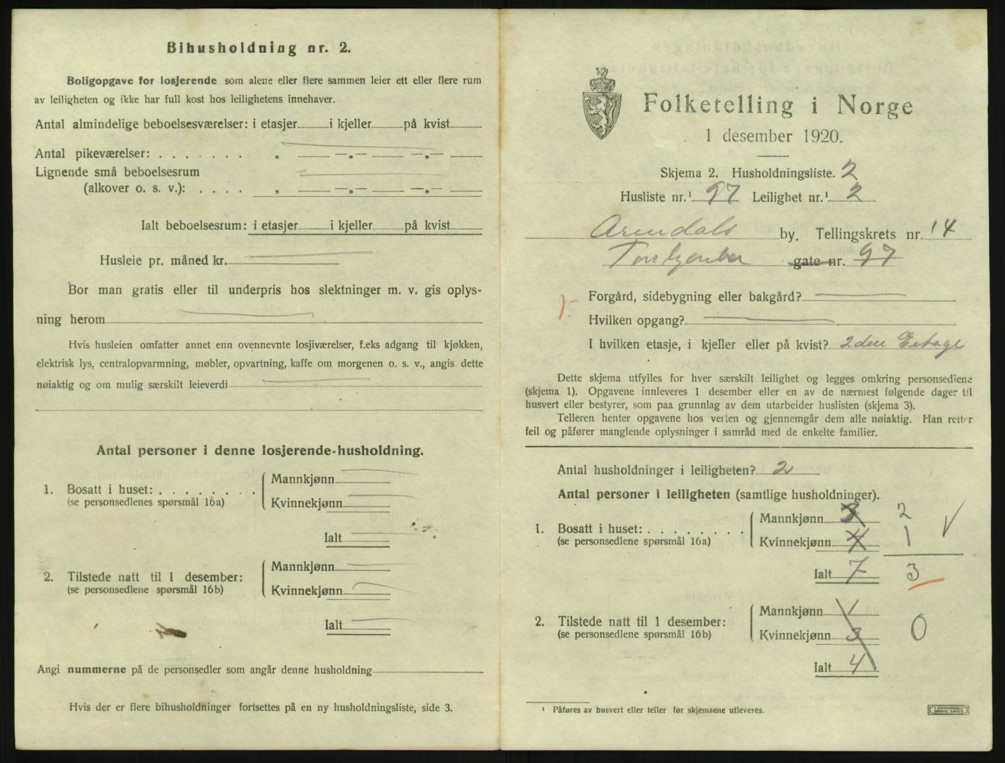 SAK, 1920 census for Arendal, 1920, p. 7214