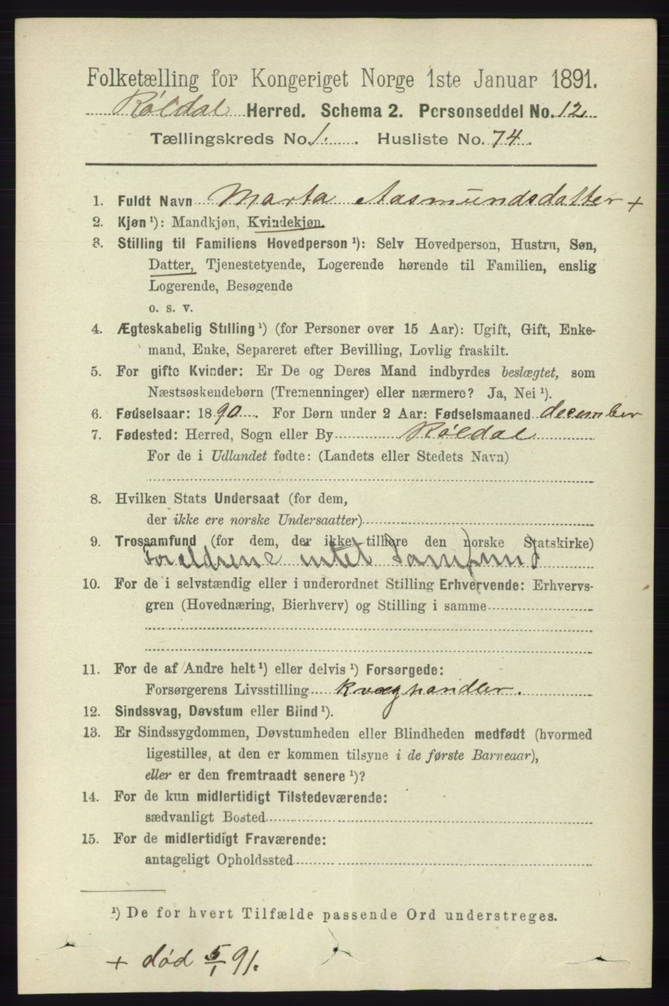 RA, 1891 census for 1229 Røldal, 1891, p. 462