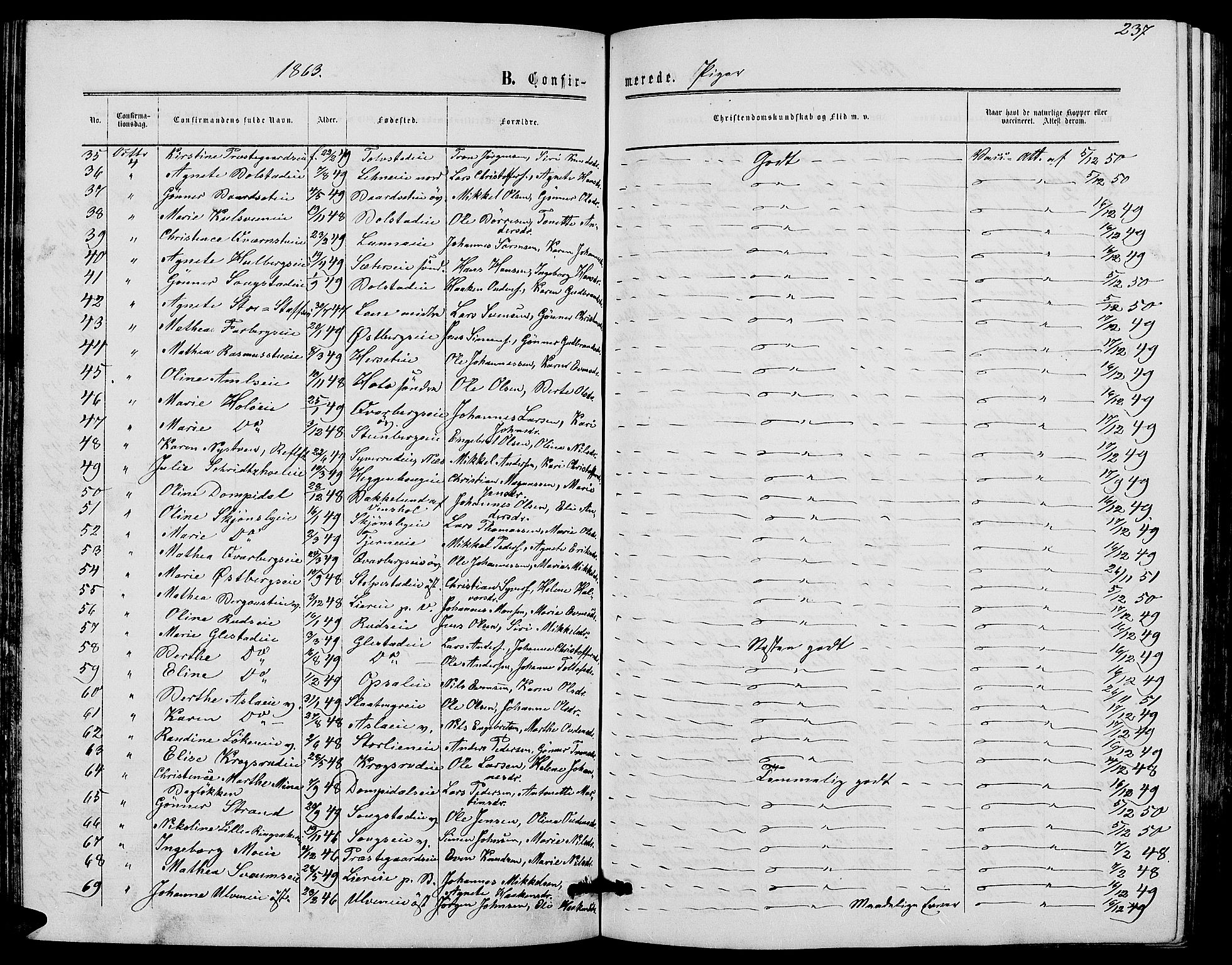 Ringsaker prestekontor, SAH/PREST-014/L/La/L0007: Parish register (copy) no. 7, 1861-1869, p. 237