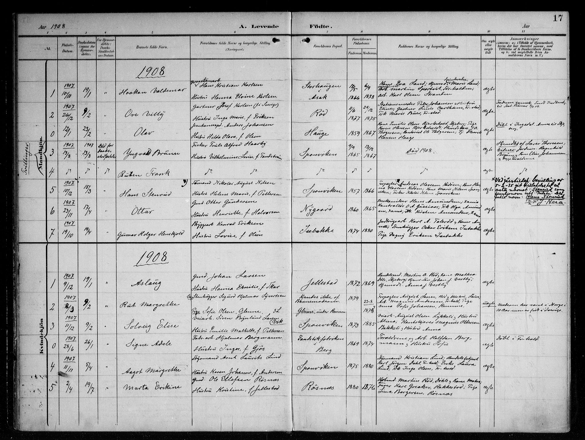 Berg prestekontor Kirkebøker, AV/SAO-A-10902/F/Fa/L0008: Parish register (official) no. I 8, 1902-1920, p. 17