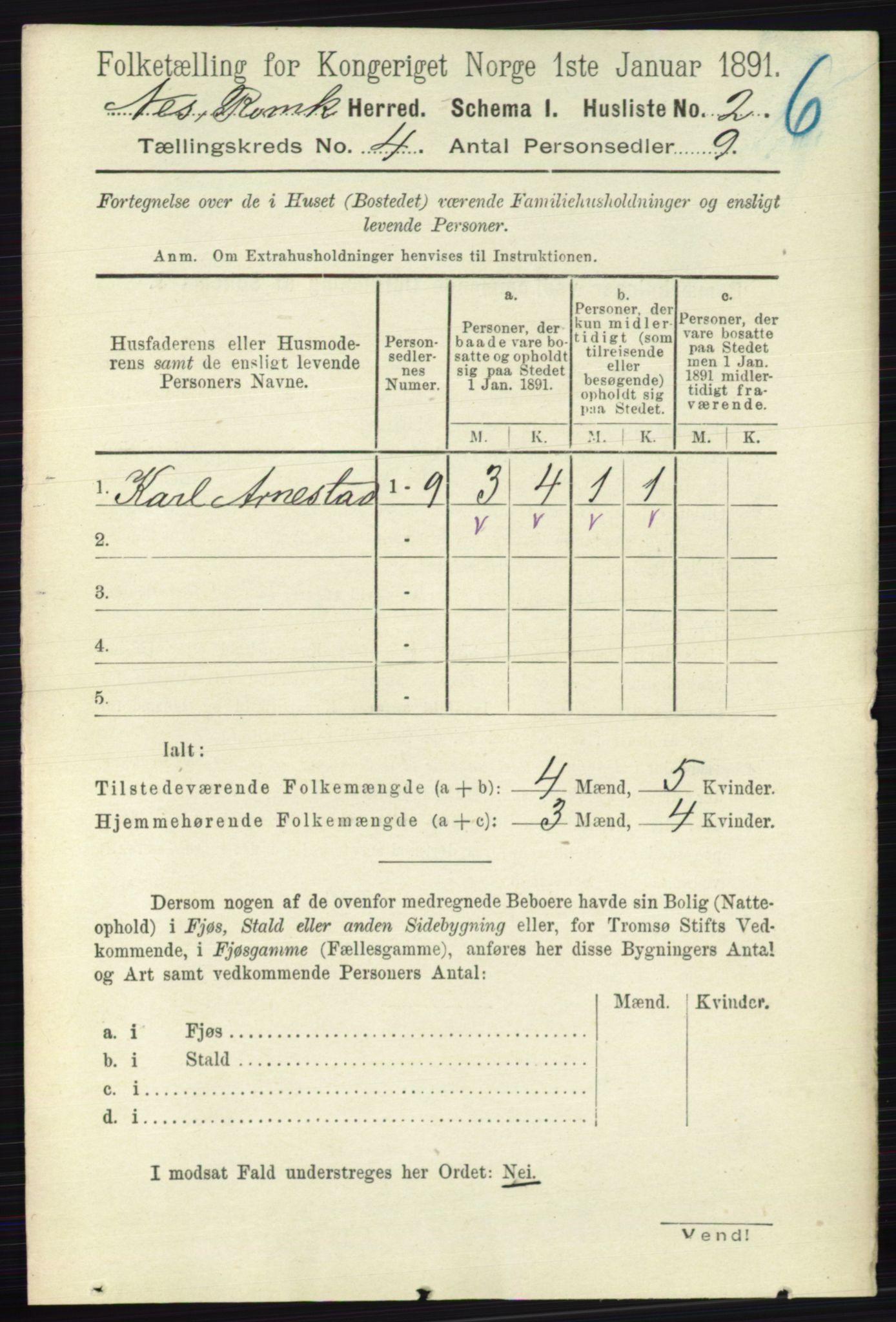 RA, 1891 census for 0236 Nes, 1891, p. 2183