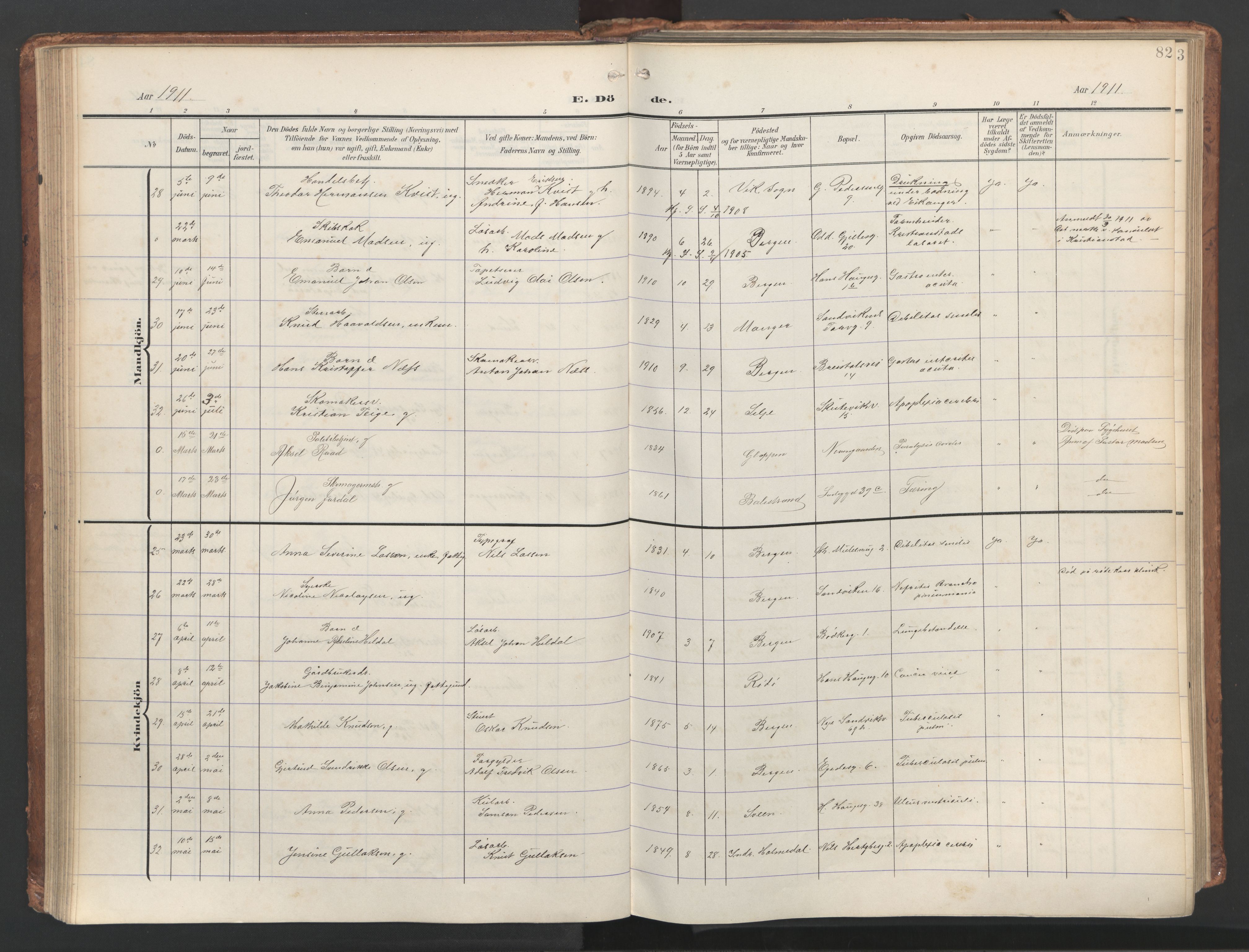 Sandviken Sokneprestembete, AV/SAB-A-77601/H/Ha/L0019: Parish register (official) no. E 2, 1905-1933, p. 82