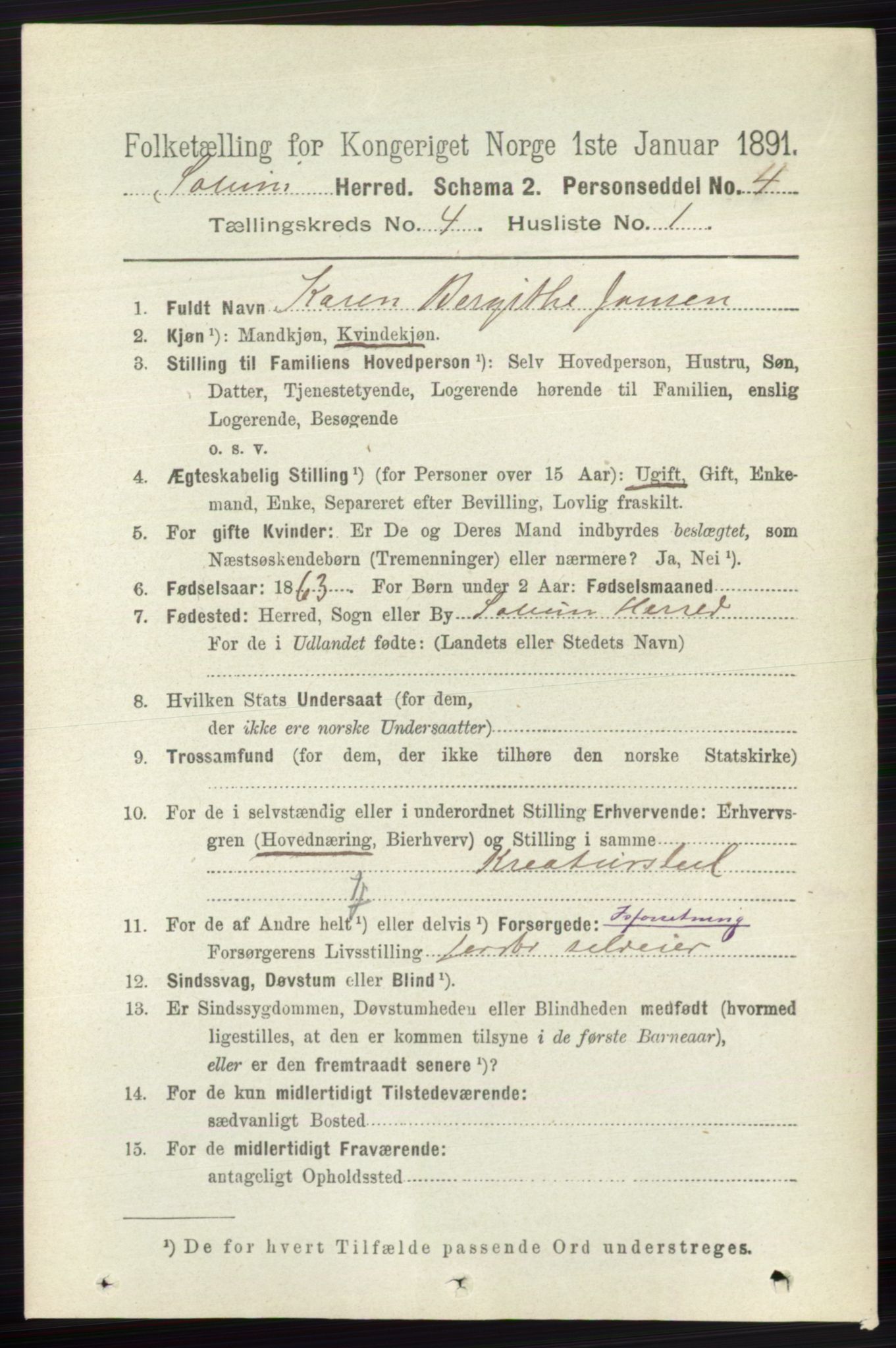 RA, 1891 census for 0818 Solum, 1891, p. 623