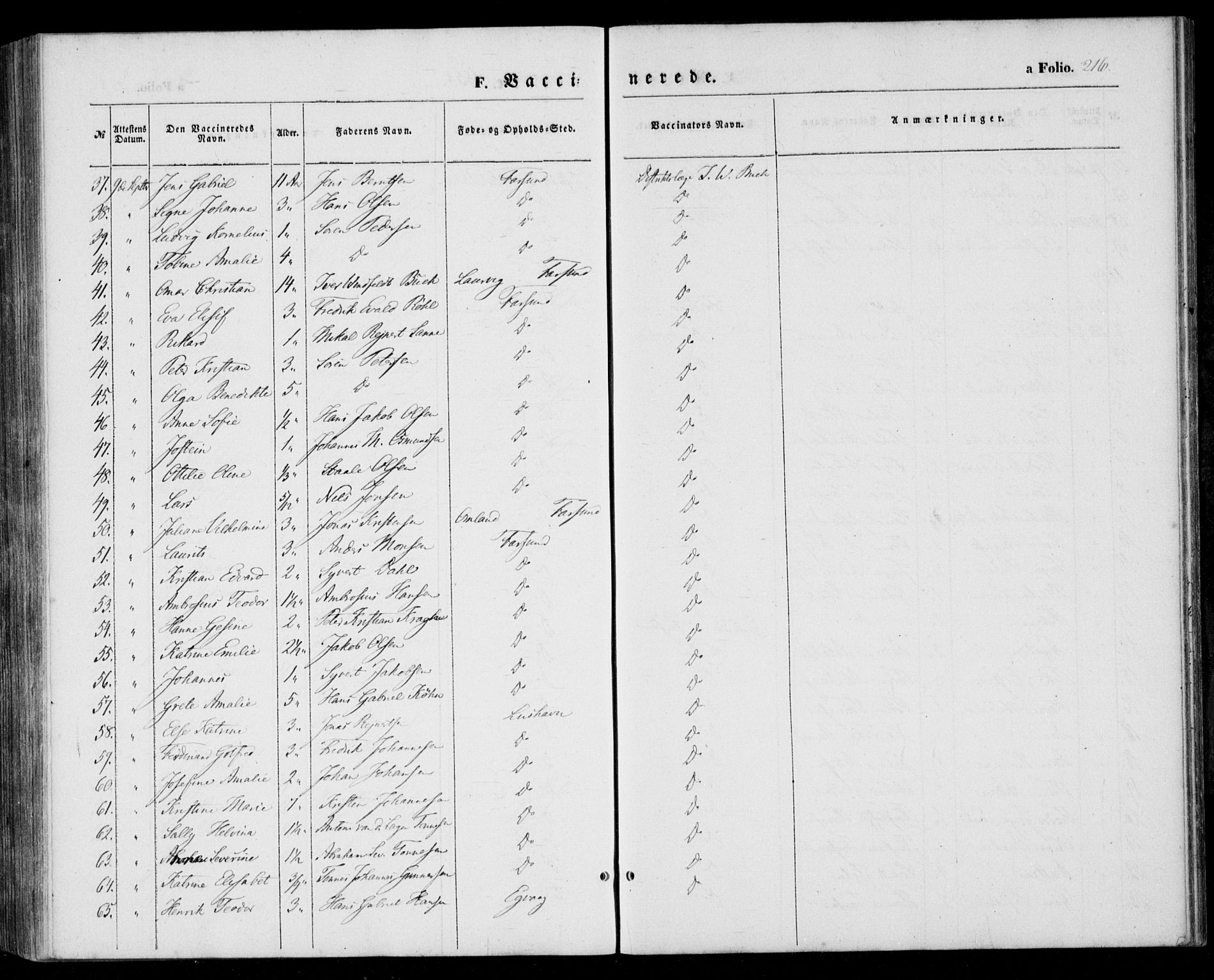 Farsund sokneprestkontor, AV/SAK-1111-0009/F/Fa/L0004: Parish register (official) no. A 4, 1847-1863, p. 216