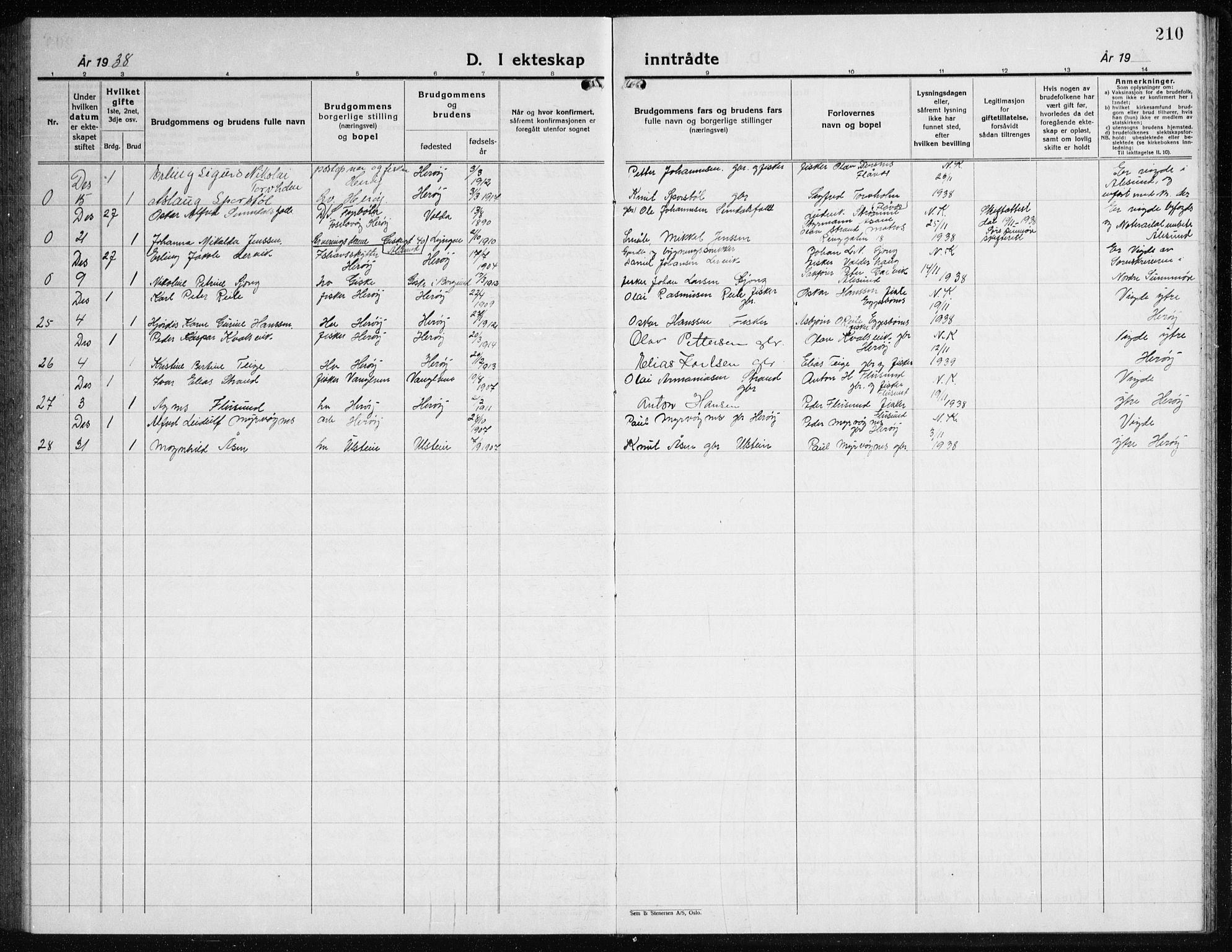 Ministerialprotokoller, klokkerbøker og fødselsregistre - Møre og Romsdal, AV/SAT-A-1454/507/L0085: Parish register (copy) no. 507C08, 1933-1944, p. 210