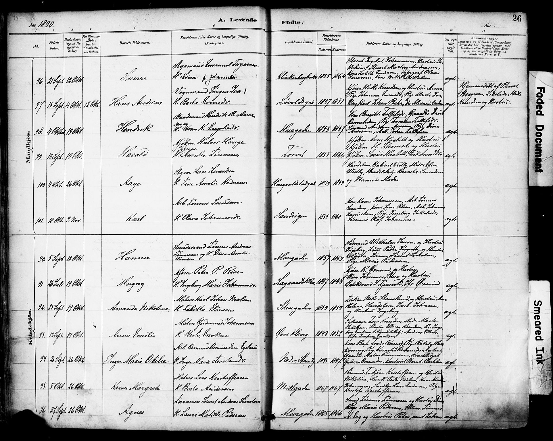 Domkirken sokneprestkontor, AV/SAST-A-101812/001/30/30BA/L0030: Parish register (official) no. A 29, 1889-1902, p. 26