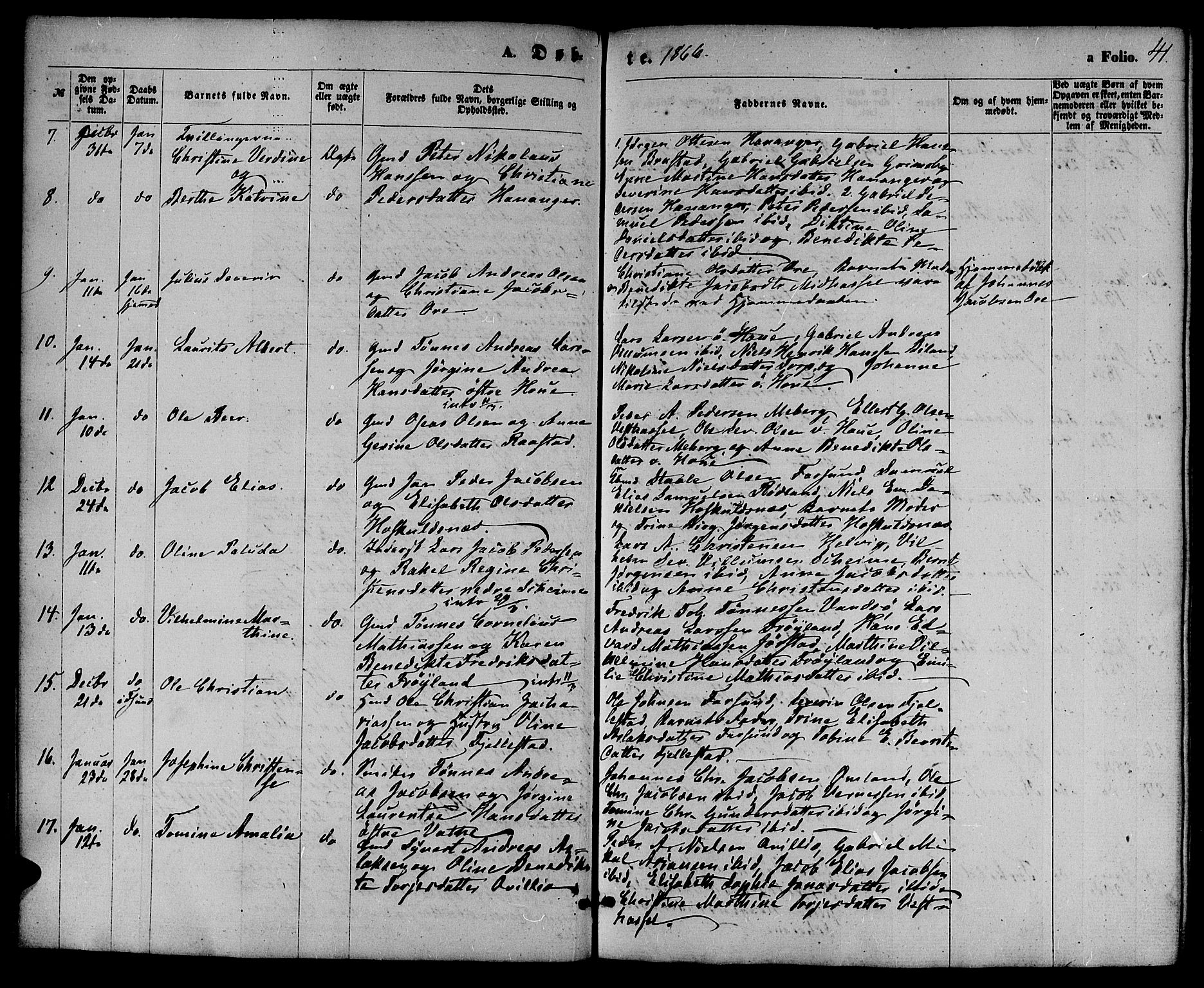 Lista sokneprestkontor, AV/SAK-1111-0027/F/Fb/L0003: Parish register (copy) no. B 3, 1862-1877, p. 41