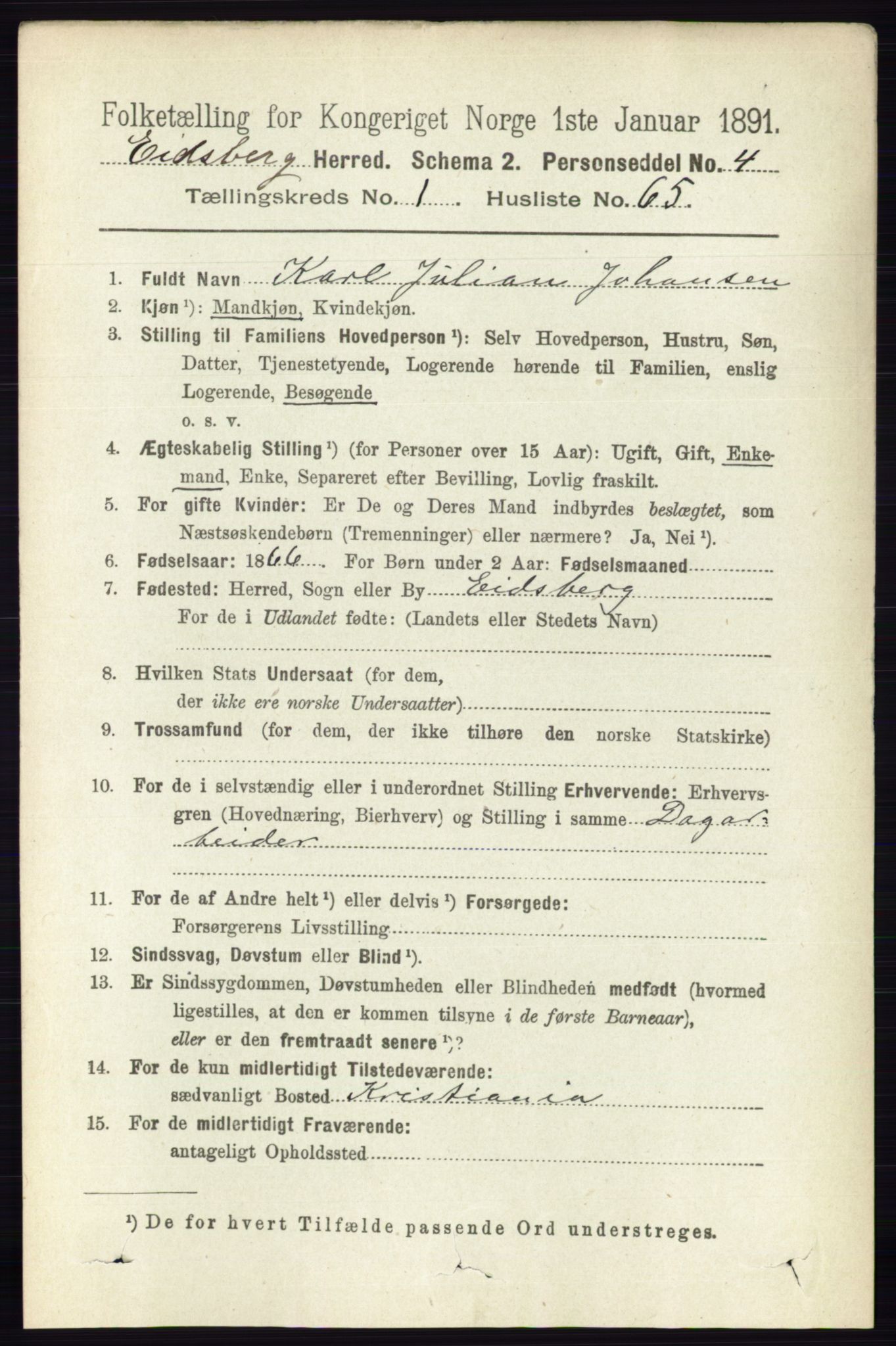 RA, 1891 census for 0125 Eidsberg, 1891, p. 547