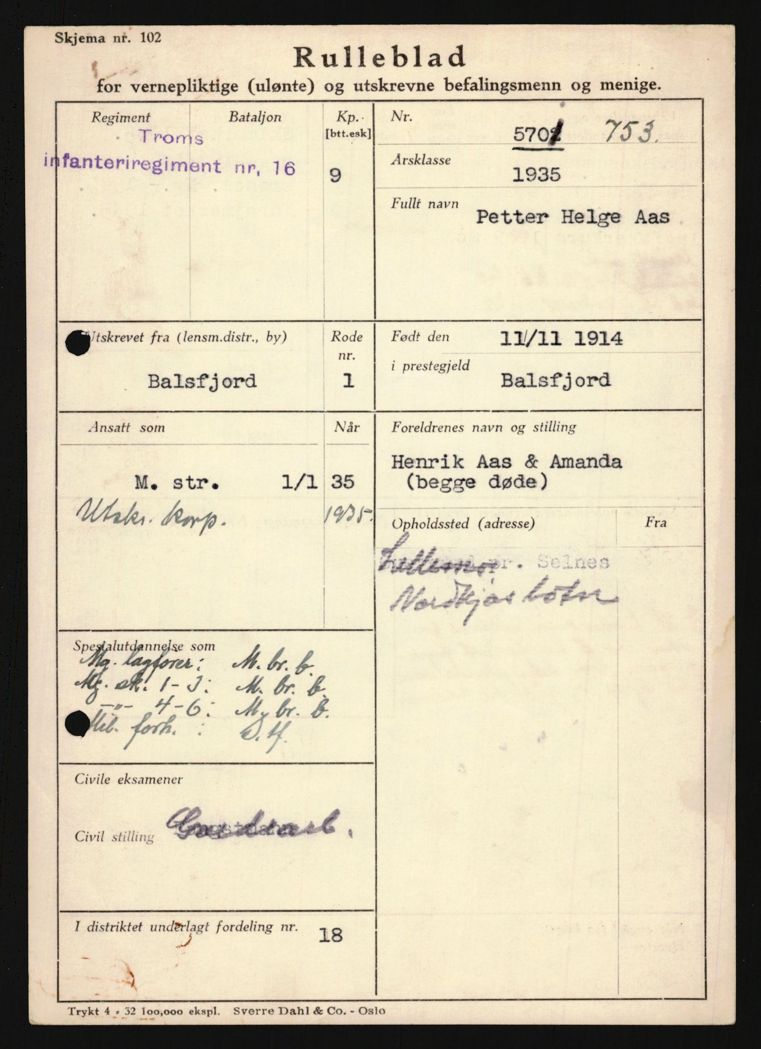 Forsvaret, Troms infanteriregiment nr. 16, AV/RA-RAFA-3146/P/Pa/L0019: Rulleblad for regimentets menige mannskaper, årsklasse 1935, 1935, p. 1303