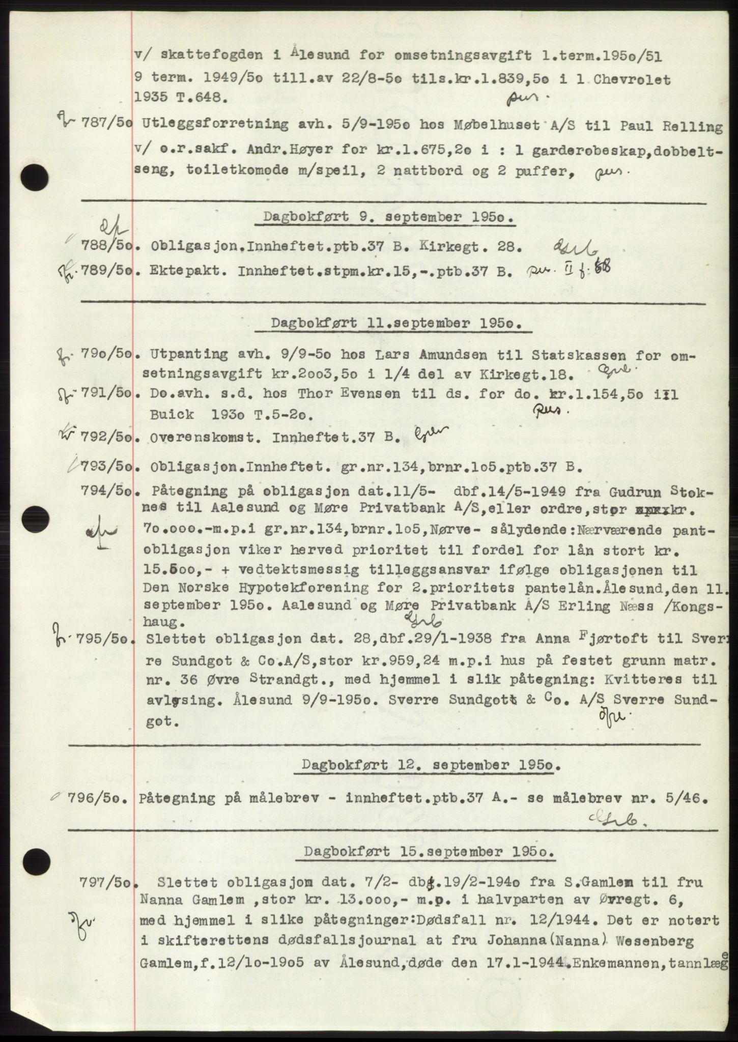Ålesund byfogd, AV/SAT-A-4384: Mortgage book no. C37, 1950-1951, Diary no: : 787/1950