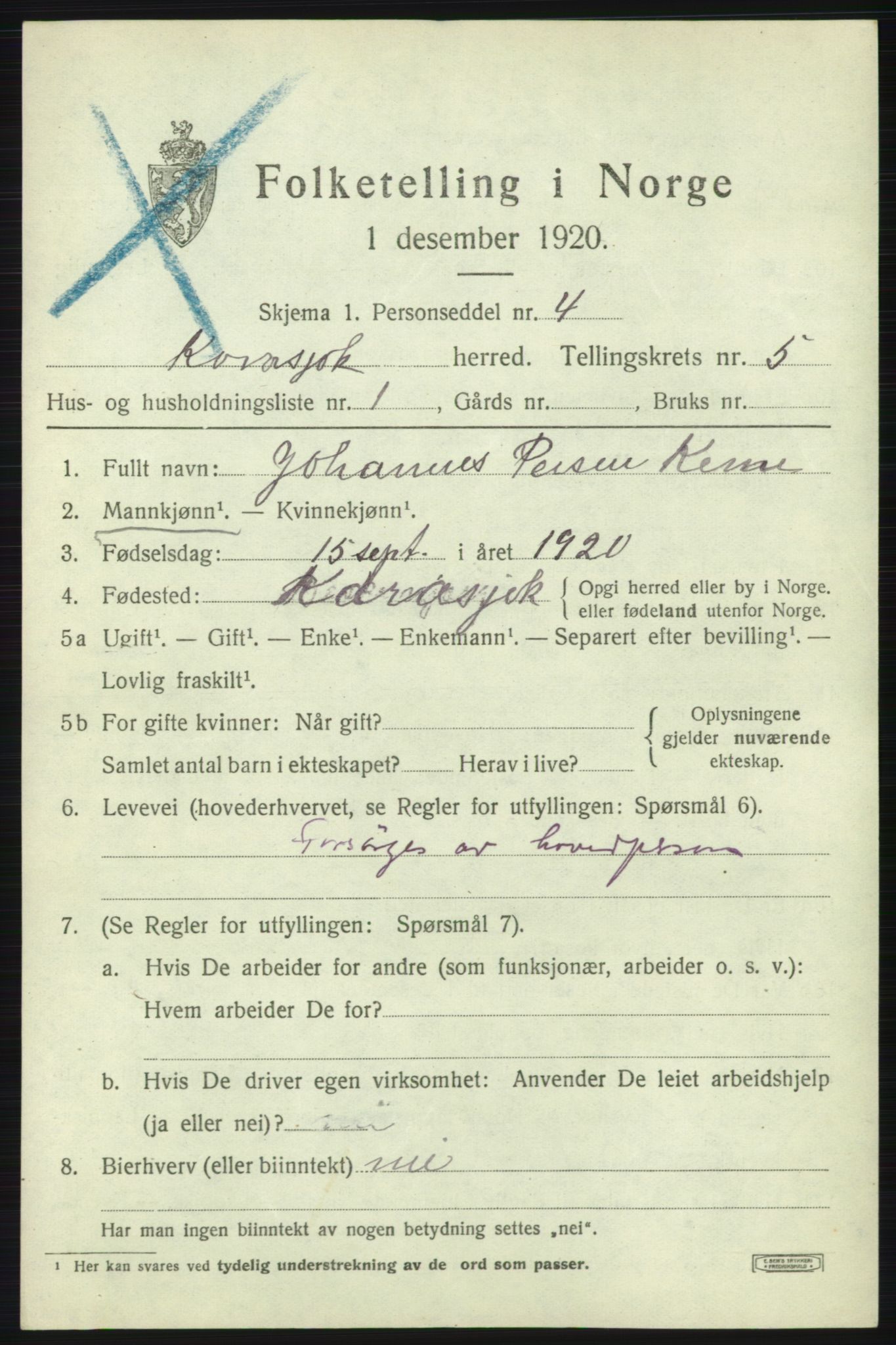 SATØ, 1920 census for Karasjok, 1920, p. 1784