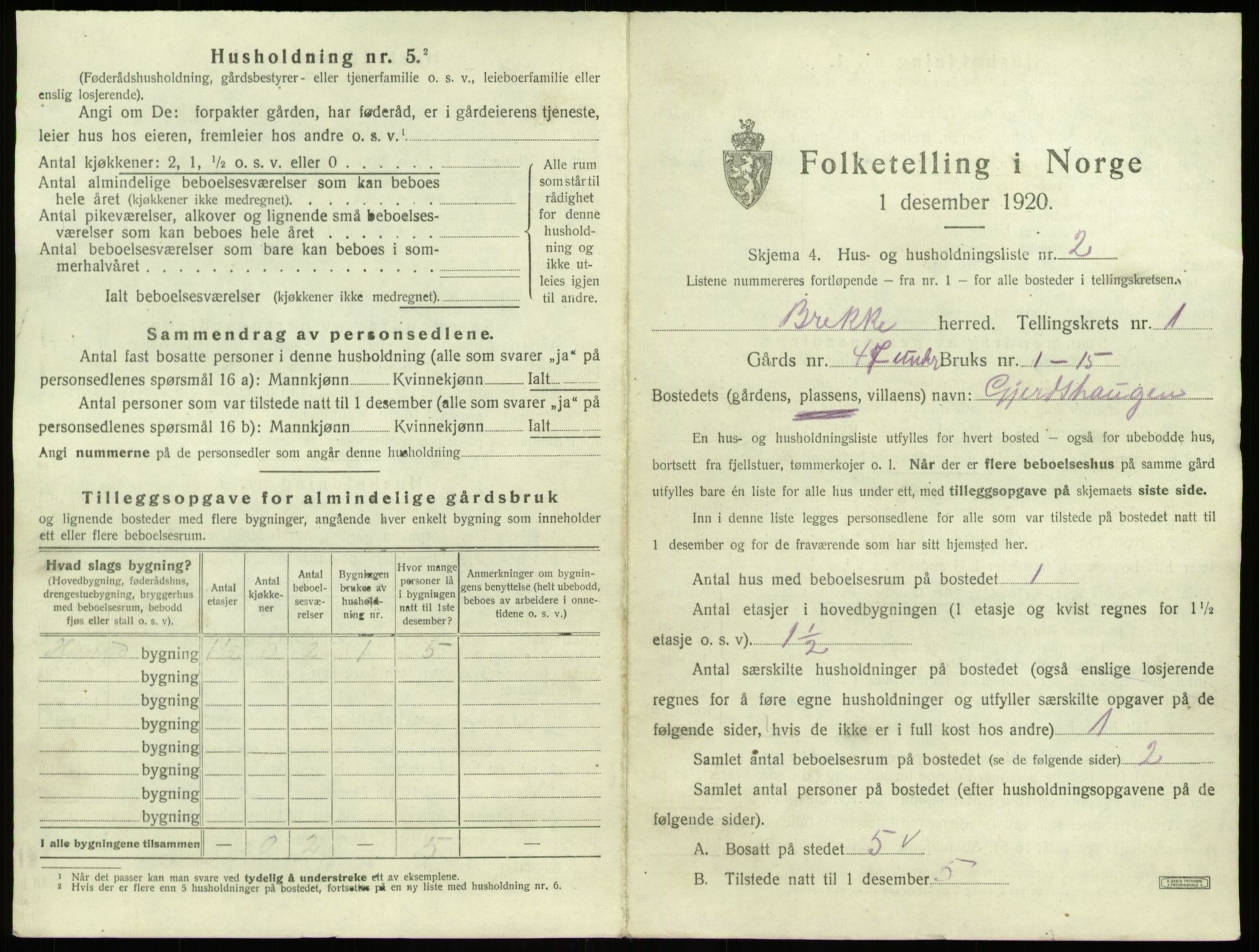 SAB, 1920 census for Brekke, 1920, p. 35