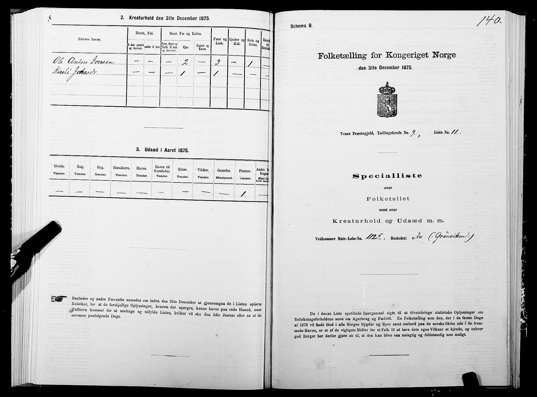 SATØ, 1875 census for 1927P Tranøy, 1875, p. 4140