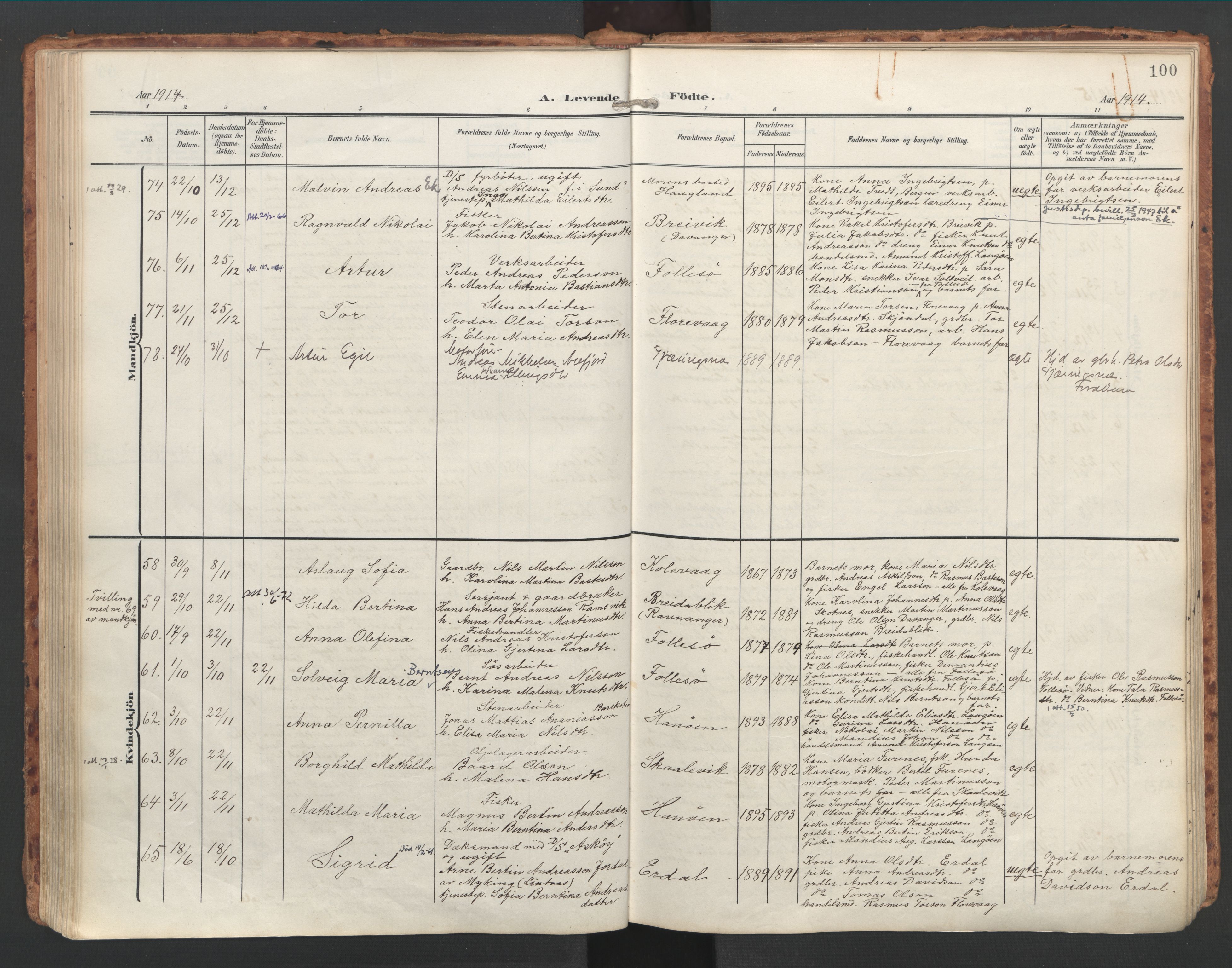 Askøy Sokneprestembete, SAB/A-74101/H/Ha/Haa/Haac/L0002: Parish register (official) no. C 2, 1905-1922, p. 100