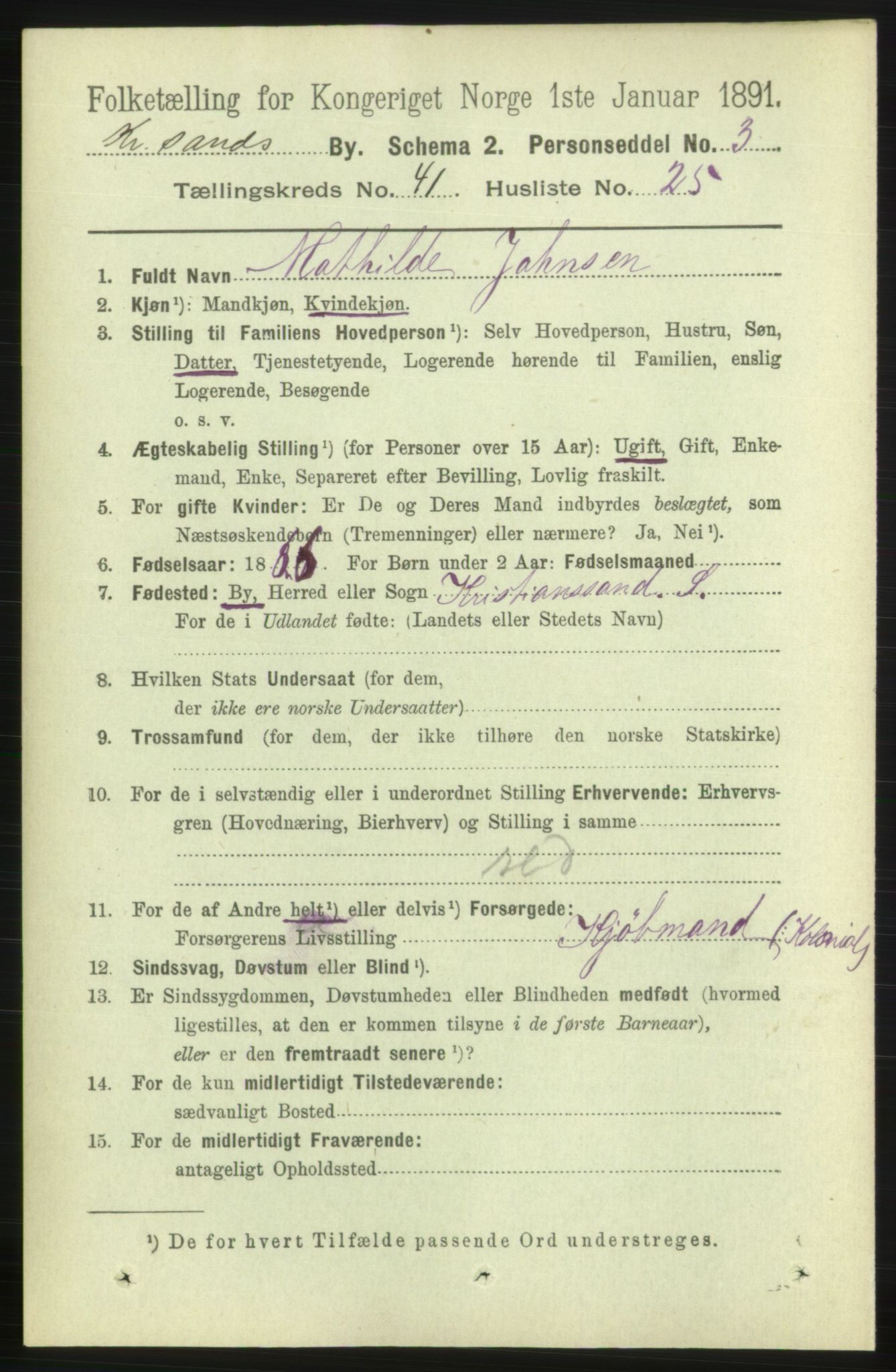RA, 1891 census for 1001 Kristiansand, 1891, p. 12760