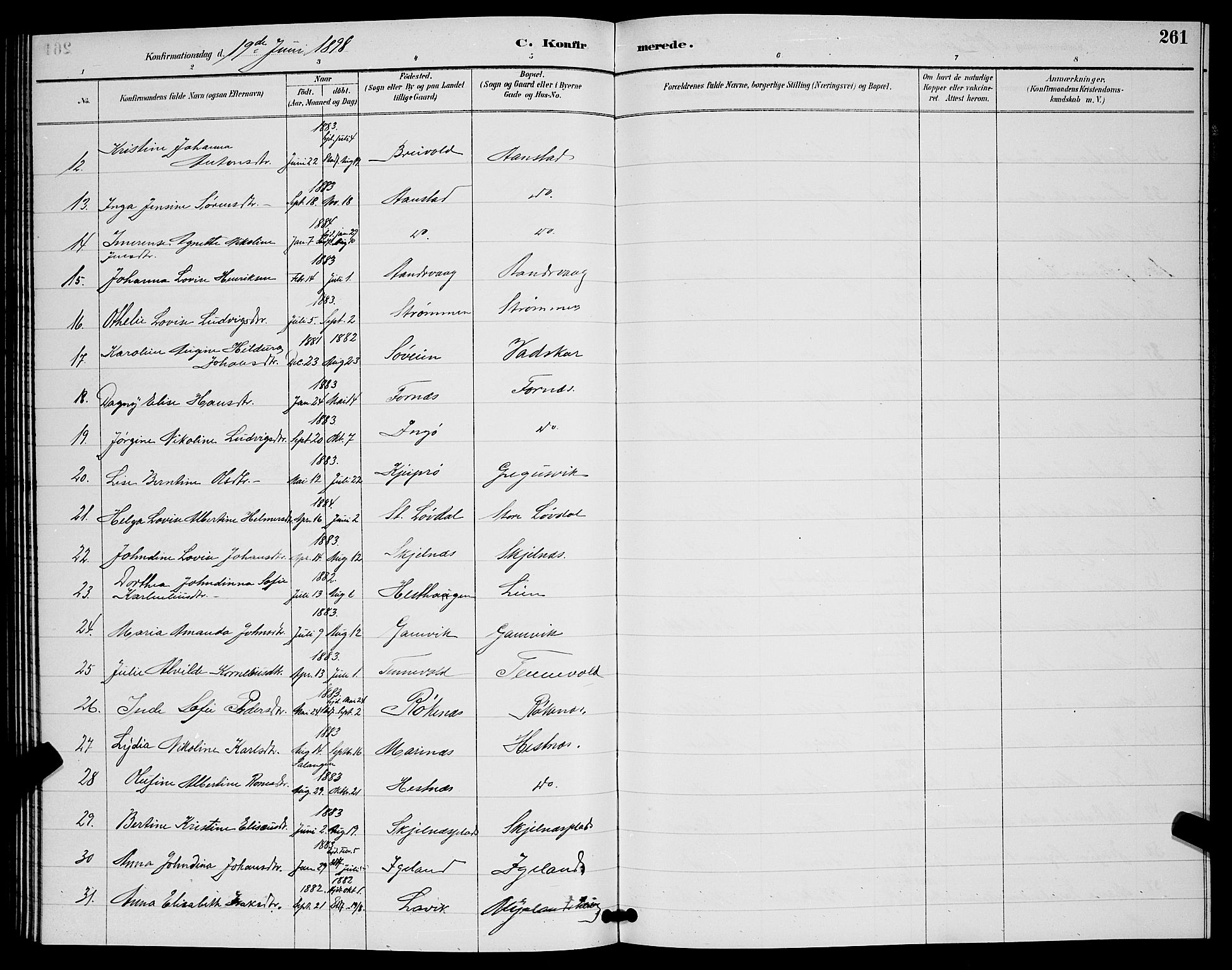 Ibestad sokneprestembete, SATØ/S-0077/H/Ha/Hab/L0008klokker: Parish register (copy) no. 8, 1890-1903, p. 261