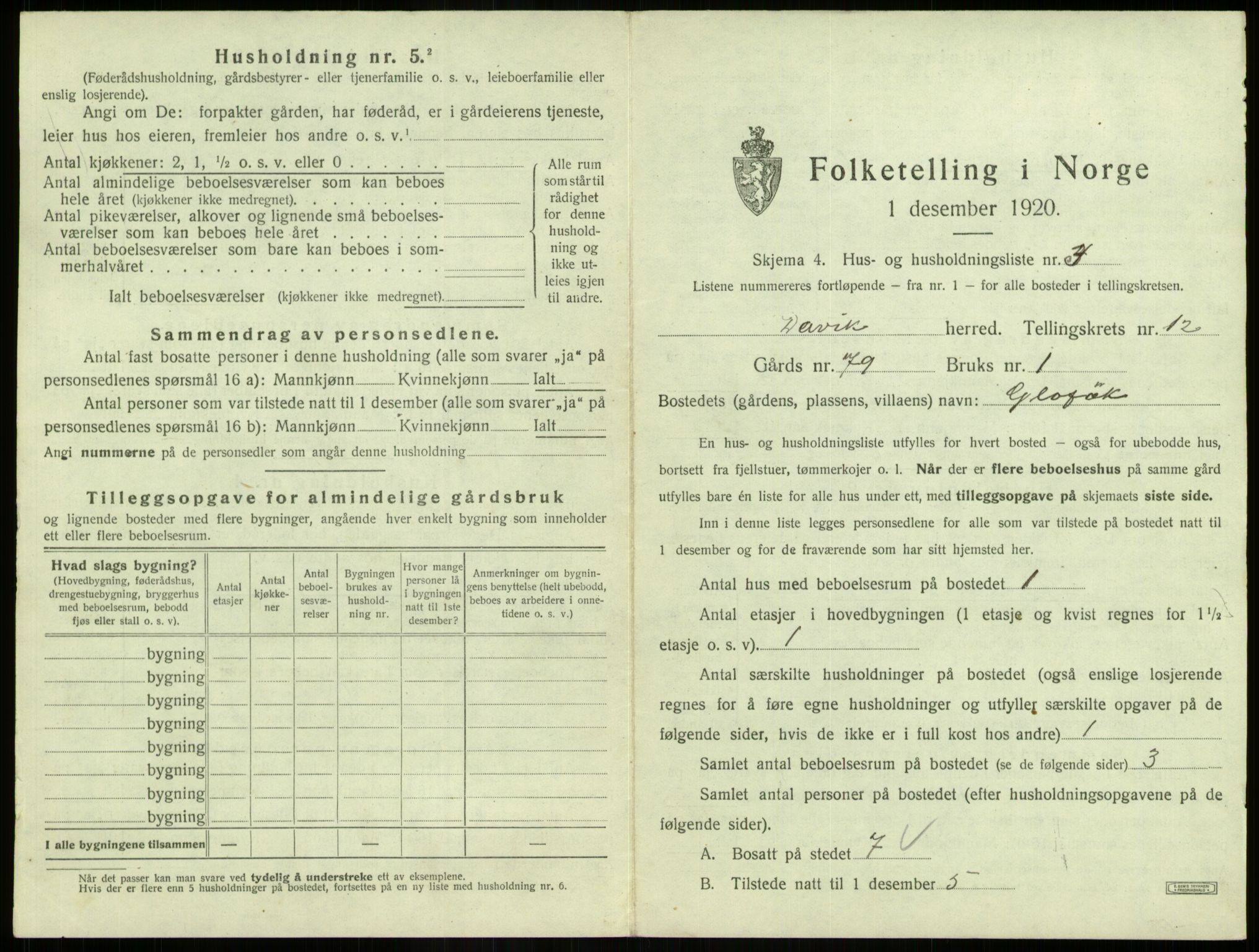 SAB, 1920 census for Davik, 1920, p. 797