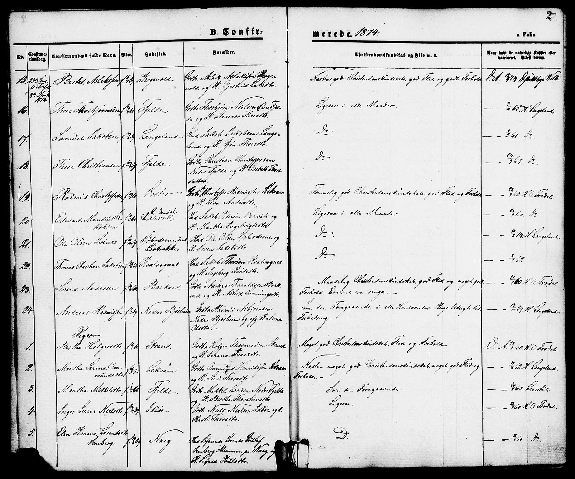 Strand sokneprestkontor, SAST/A-101828/H/Ha/Haa/L0008: Parish register (official) no. A 8, 1874-1907, p. 2