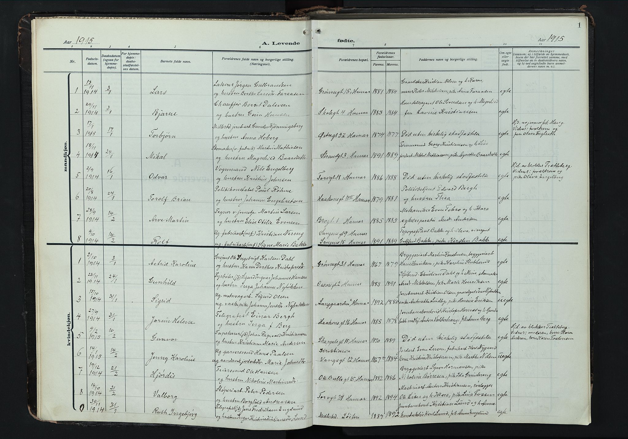 Hamar prestekontor, AV/SAH-DOMPH-002/H/Ha/Hab/L0004: Parish register (copy) no. 4, 1915-1942, p. 1