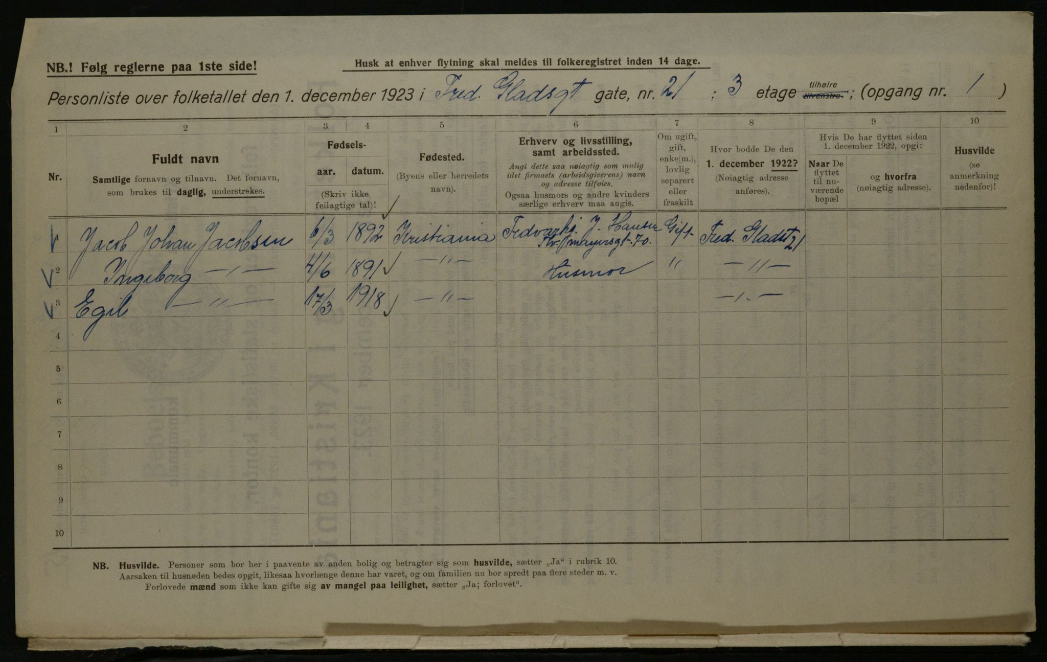 OBA, Municipal Census 1923 for Kristiania, 1923, p. 29715