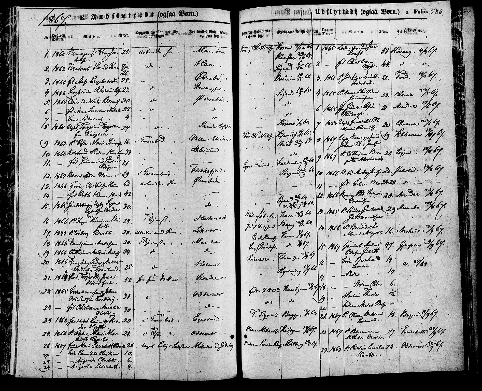 Kristiansand domprosti, SAK/1112-0006/F/Fa/L0015: Parish register (official) no. A 15, 1867-1880, p. 586
