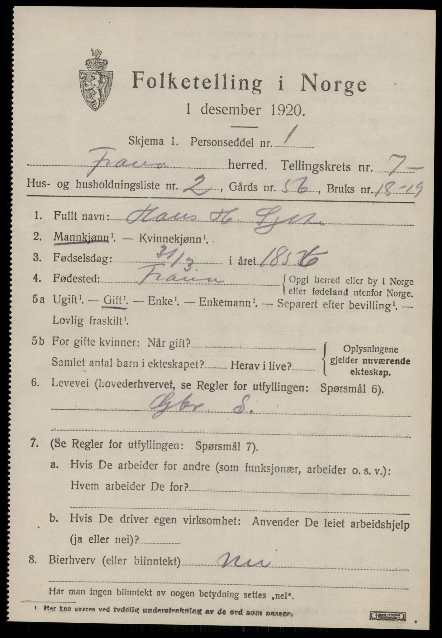 SAT, 1920 census for Fræna, 1920, p. 4537