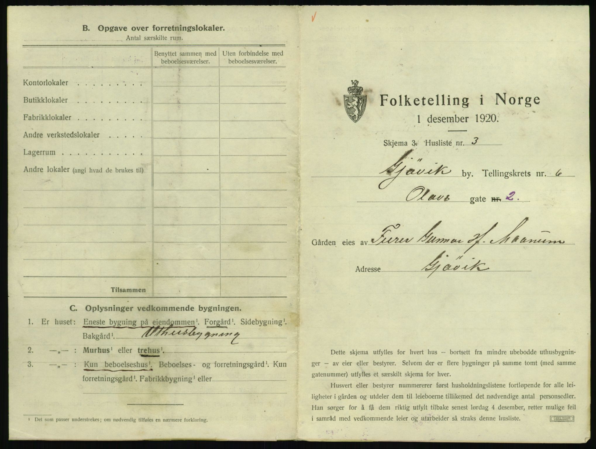 SAH, 1920 census for Gjøvik, 1920, p. 558