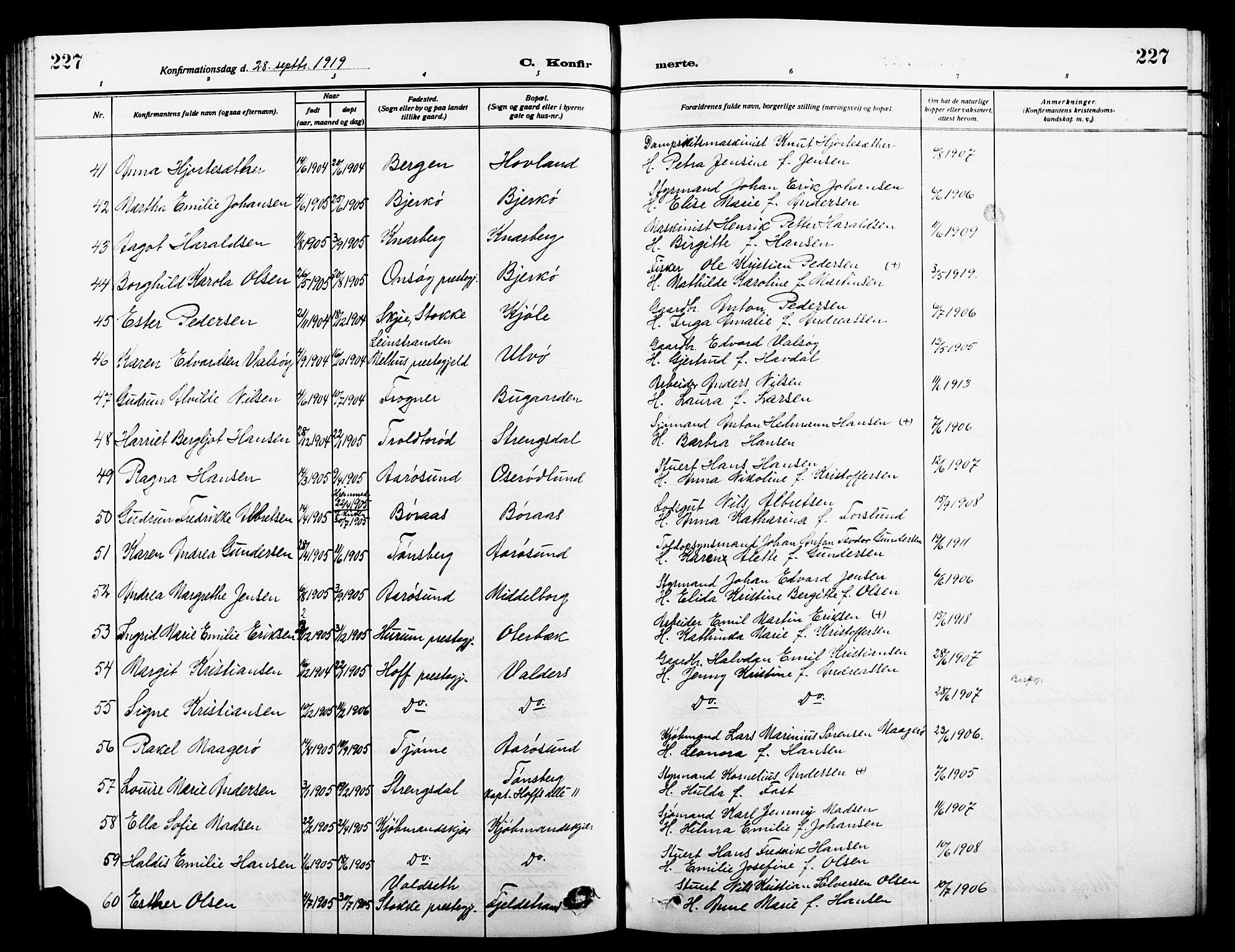 Nøtterøy kirkebøker, SAKO/A-354/G/Ga/L0005: Parish register (copy) no. I 5, 1910-1924, p. 227