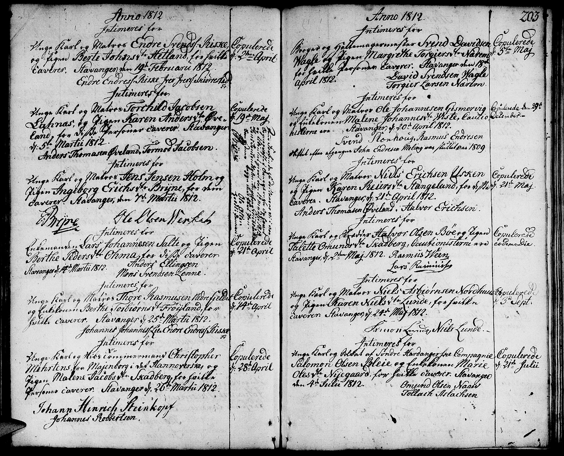 Domkirken sokneprestkontor, SAST/A-101812/001/30/30BA/L0006: Parish register (official) no. A 6, 1783-1815, p. 203